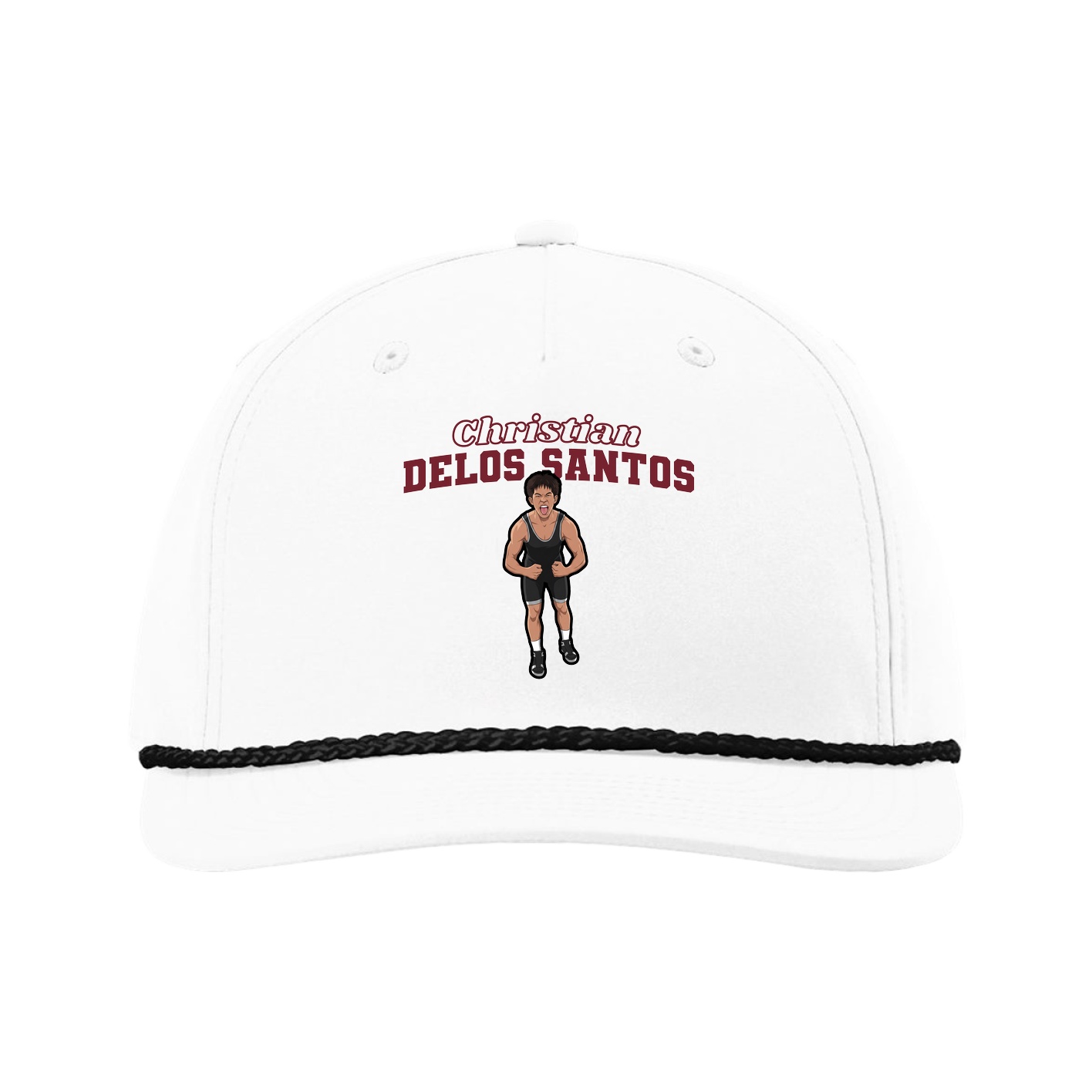 Five-Panel Classic Rope Cap — Name Arch in White