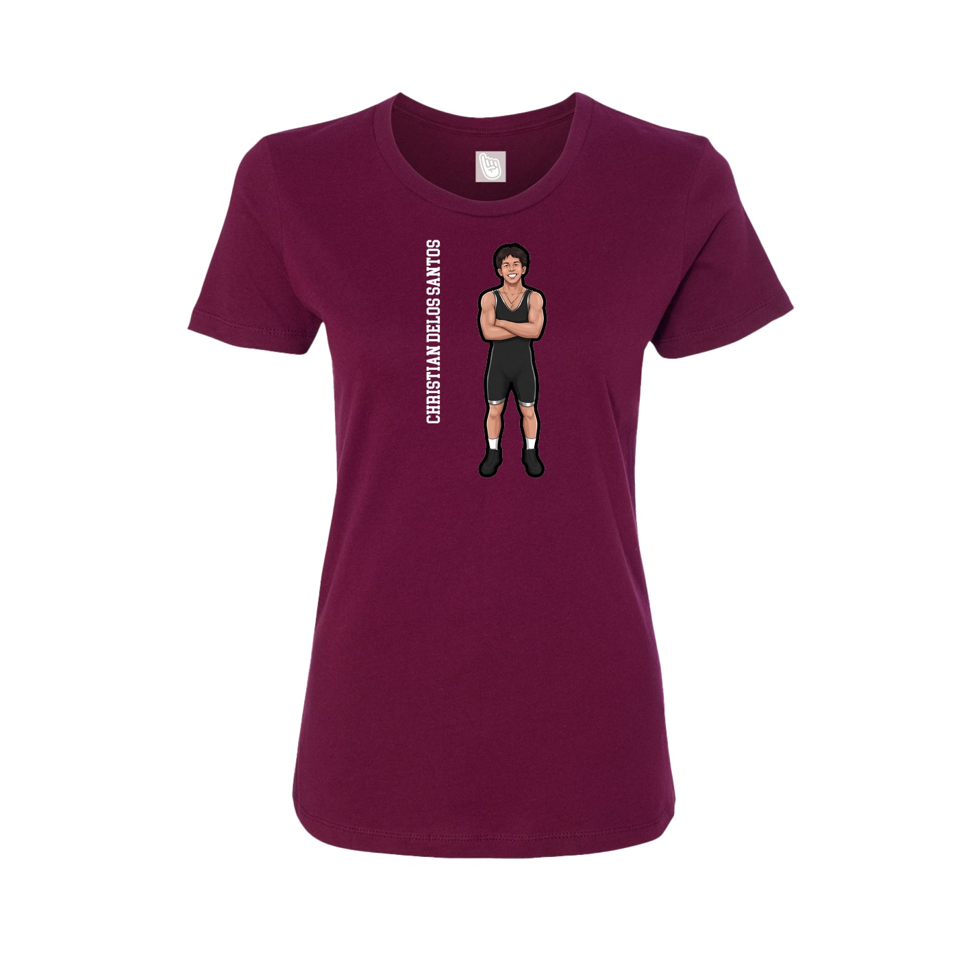 Fitted Women's Tee — Name Vertical in Maroon