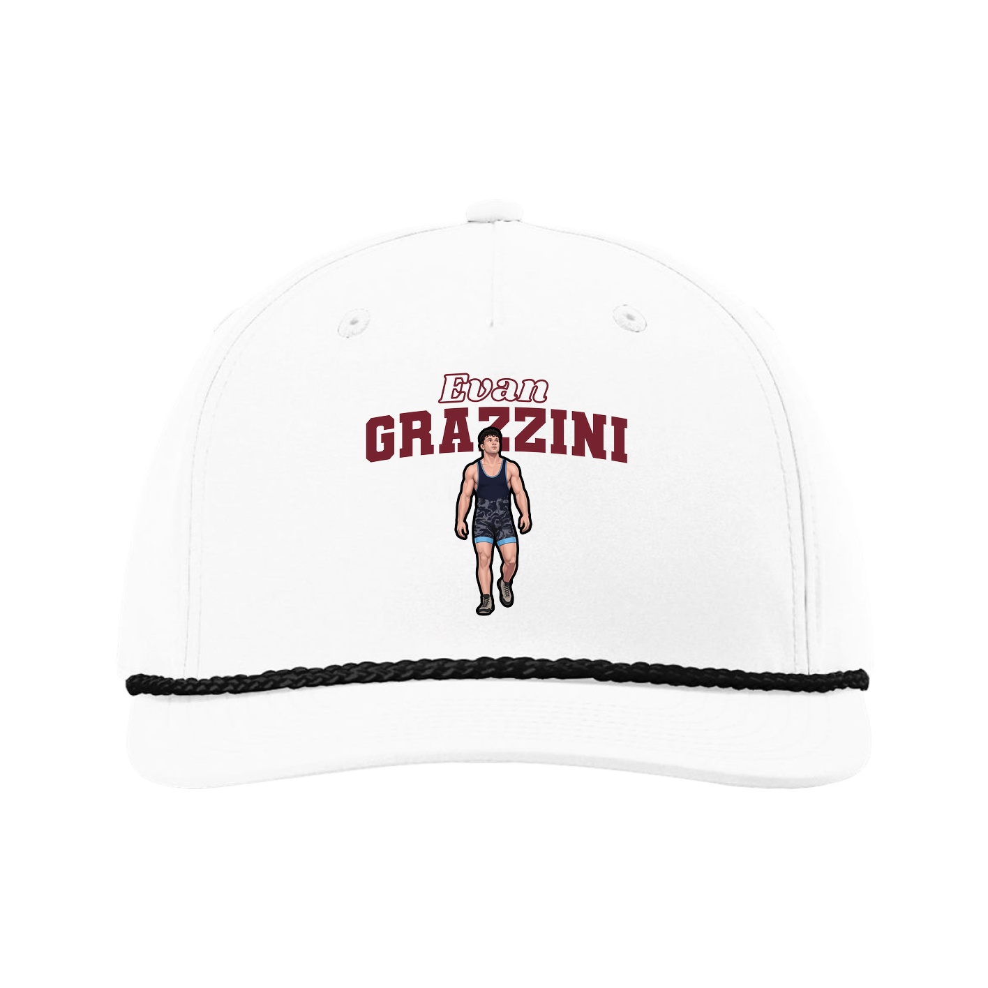 Five-Panel Classic Rope Cap — Name Arch in White