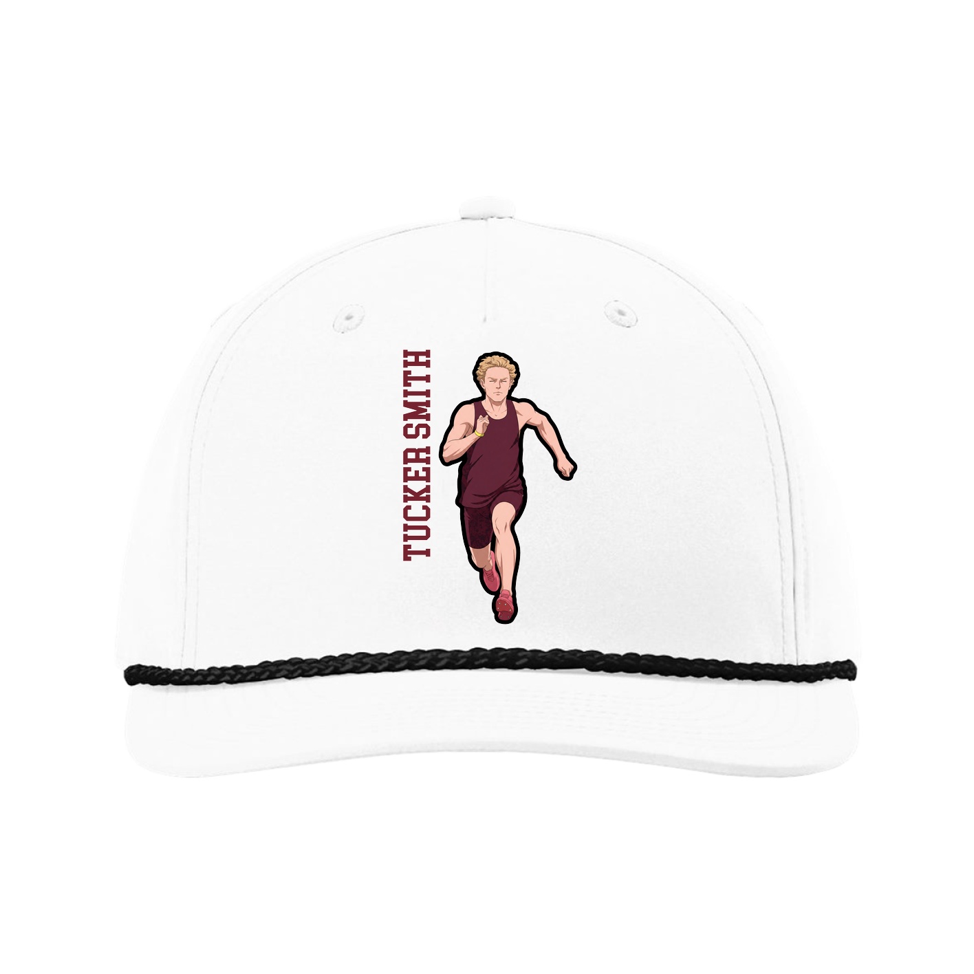 Five-Panel Classic Rope Cap — Name Vertical in White