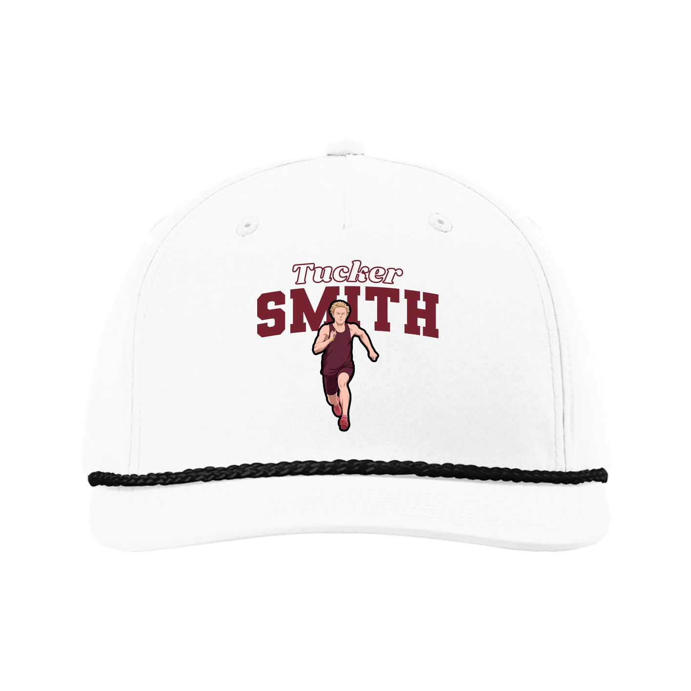 Five-Panel Classic Rope Cap — Name Arch in White