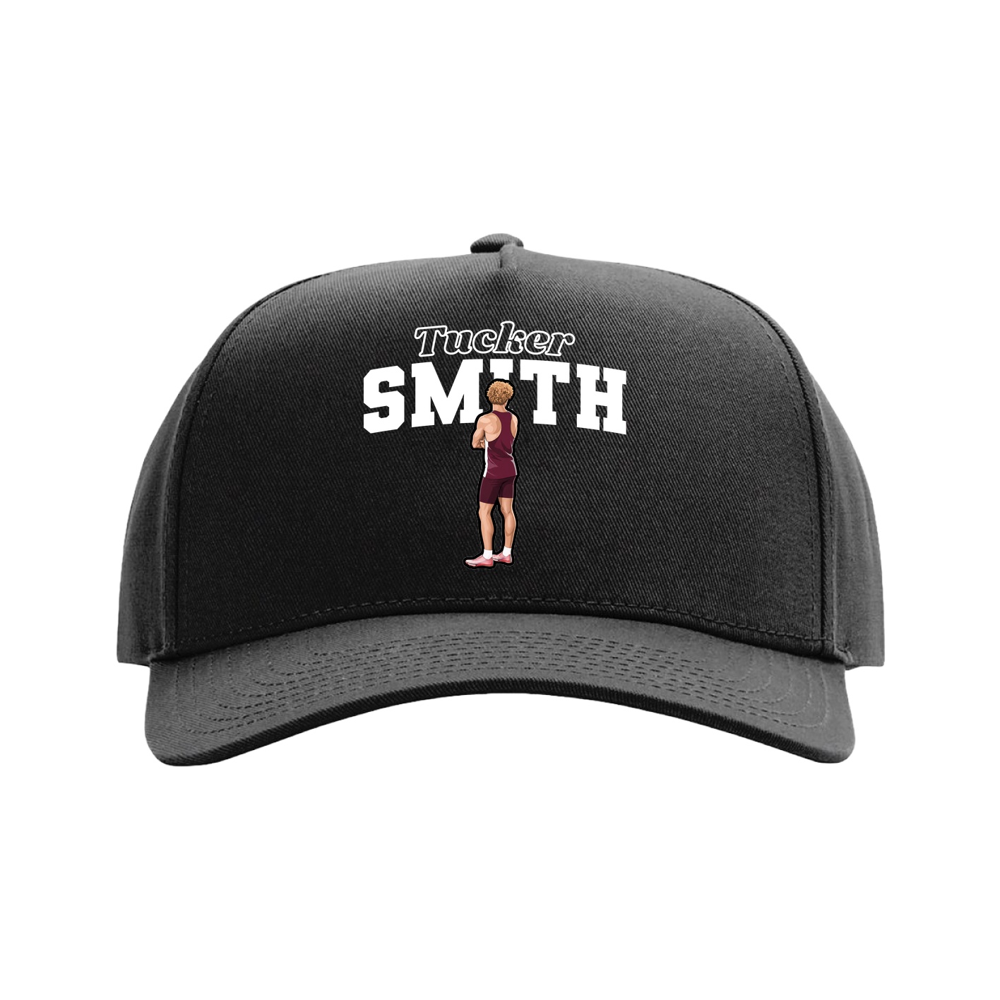 Full Fabric Five-Panel Champ Cap — Name Arch in Black