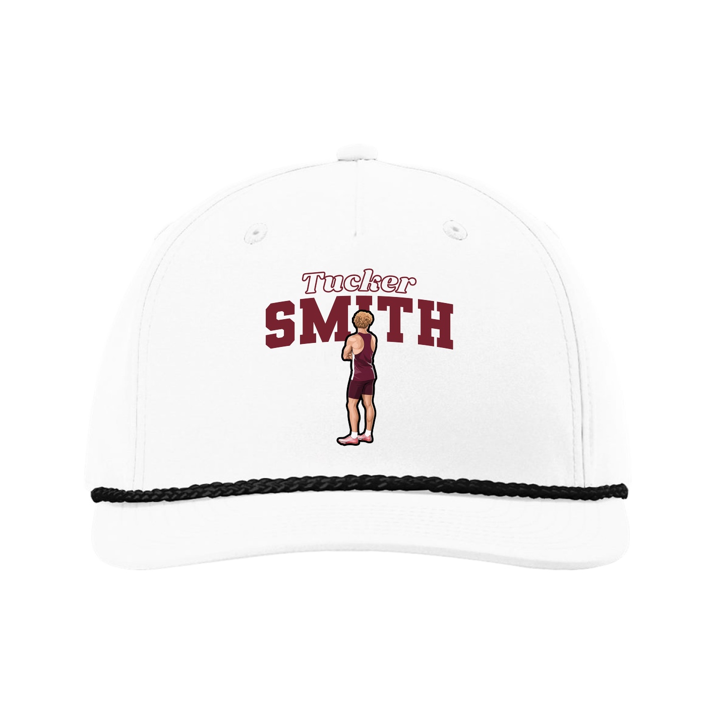 Five-Panel Classic Rope Cap — Name Arch in White