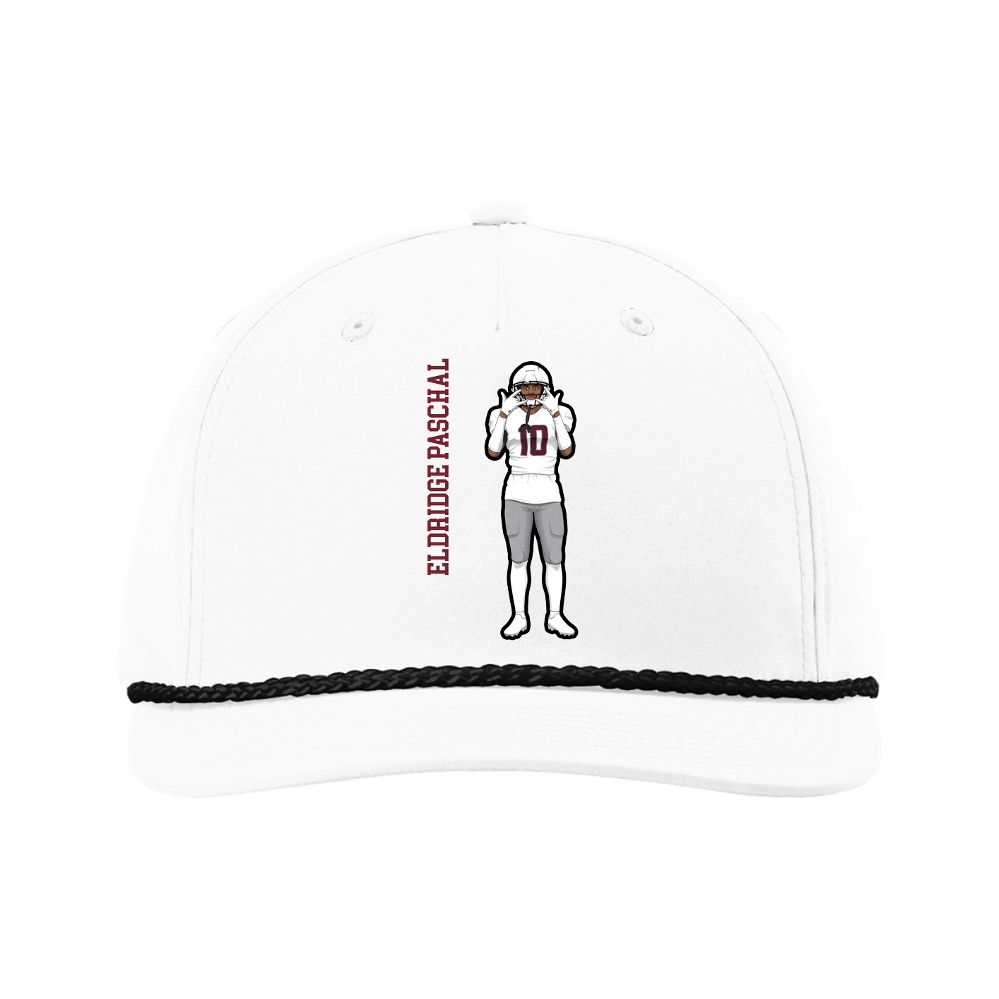 Five-Panel Classic Rope Cap — Name Vertical in White