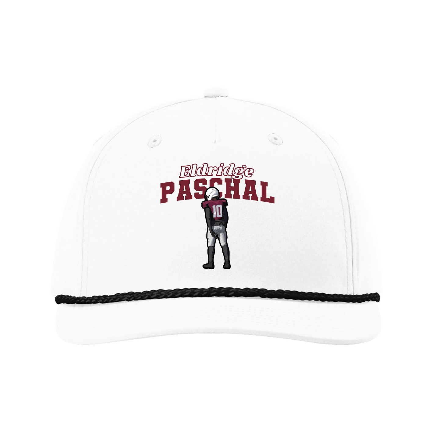 Five-Panel Classic Rope Cap — Name Arch in White