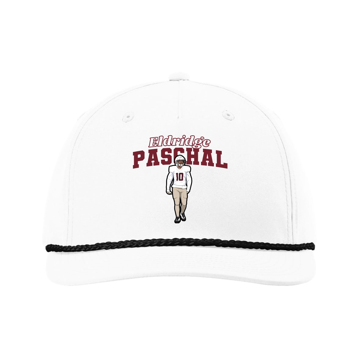 Five-Panel Classic Rope Cap — Name Arch in White