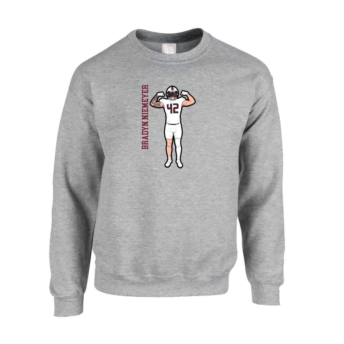 Fleece Crew — Name Vertical in Grey