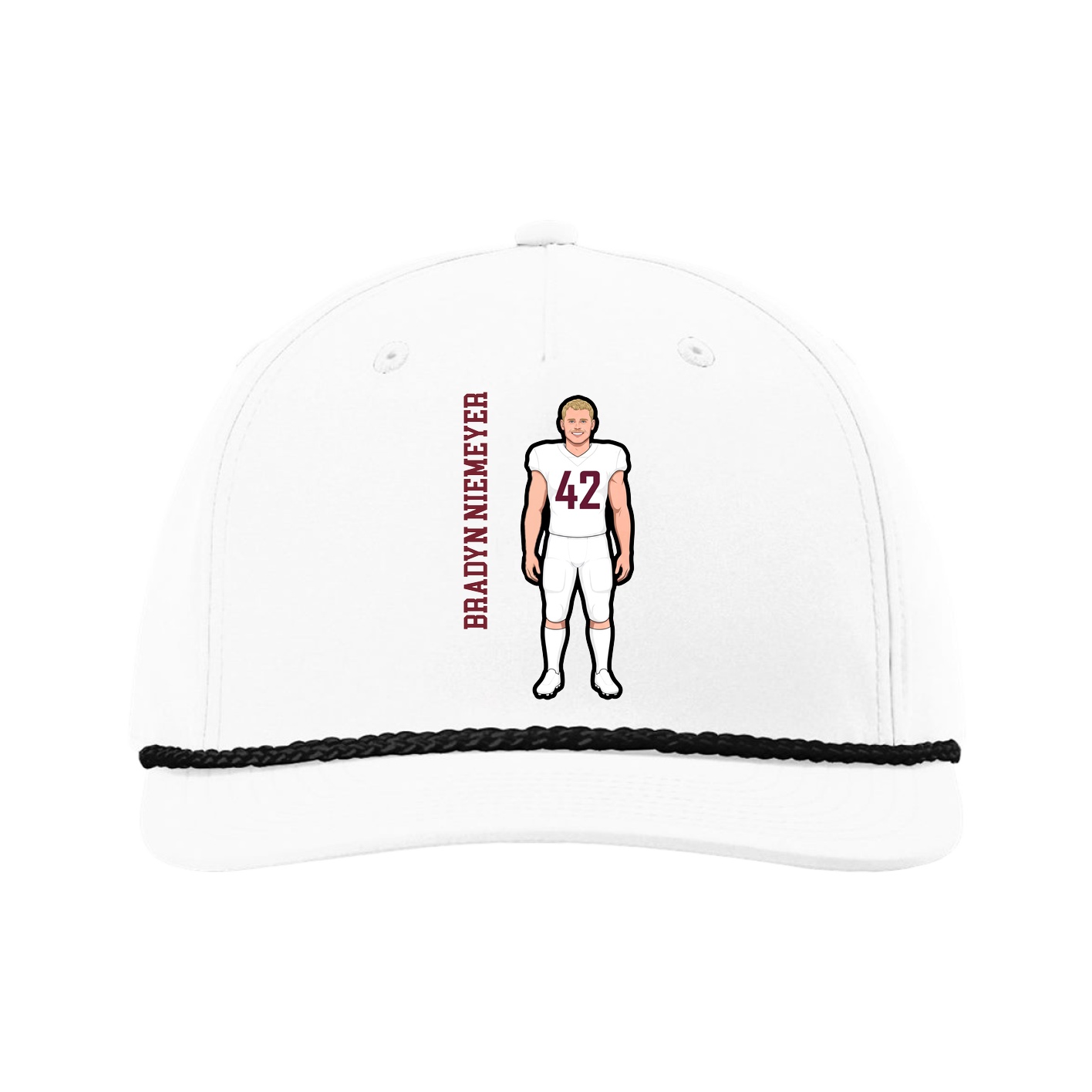 Five-Panel Classic Rope Cap — Name Vertical in White