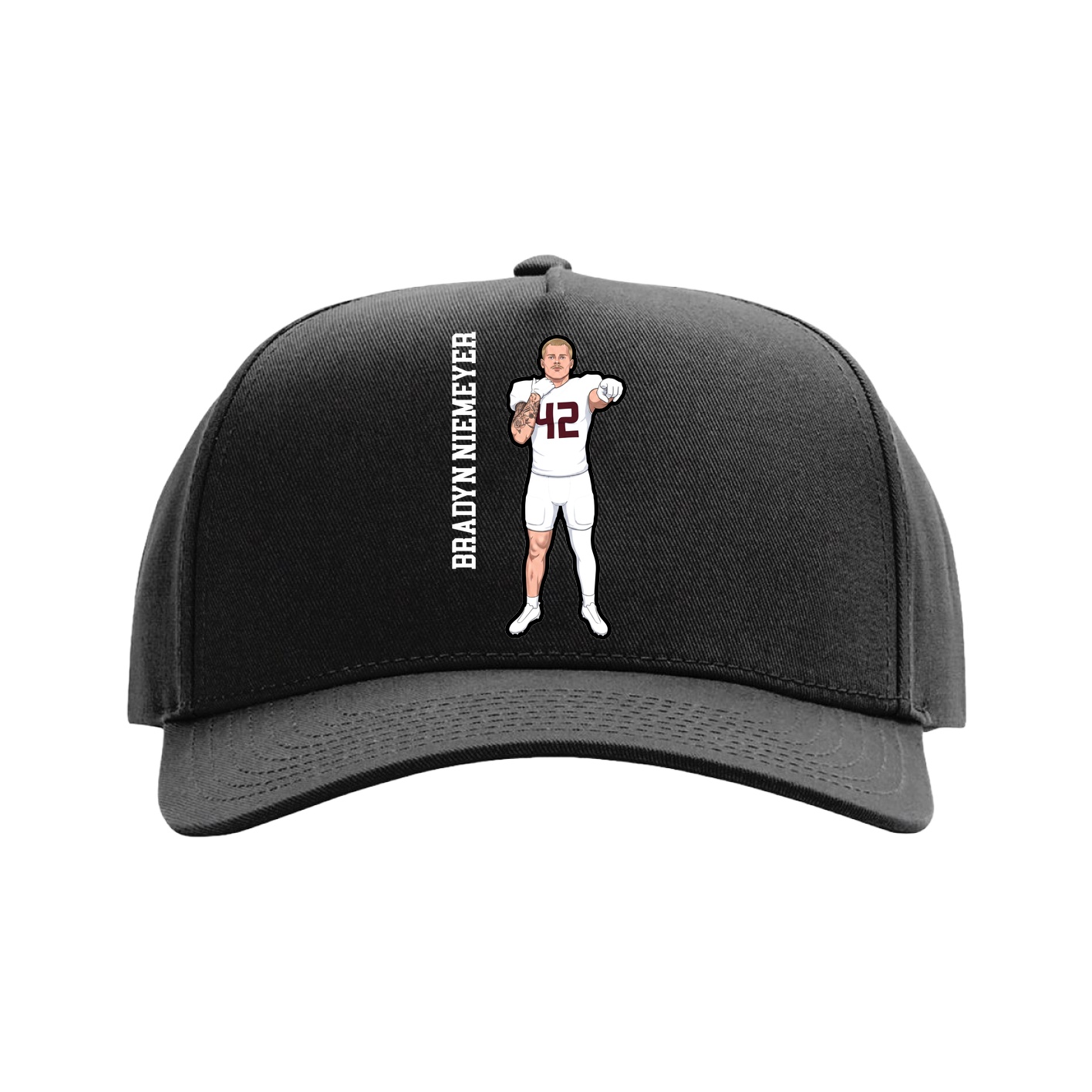 Full Fabric Five-Panel Champ Cap — Name Vertical in Black