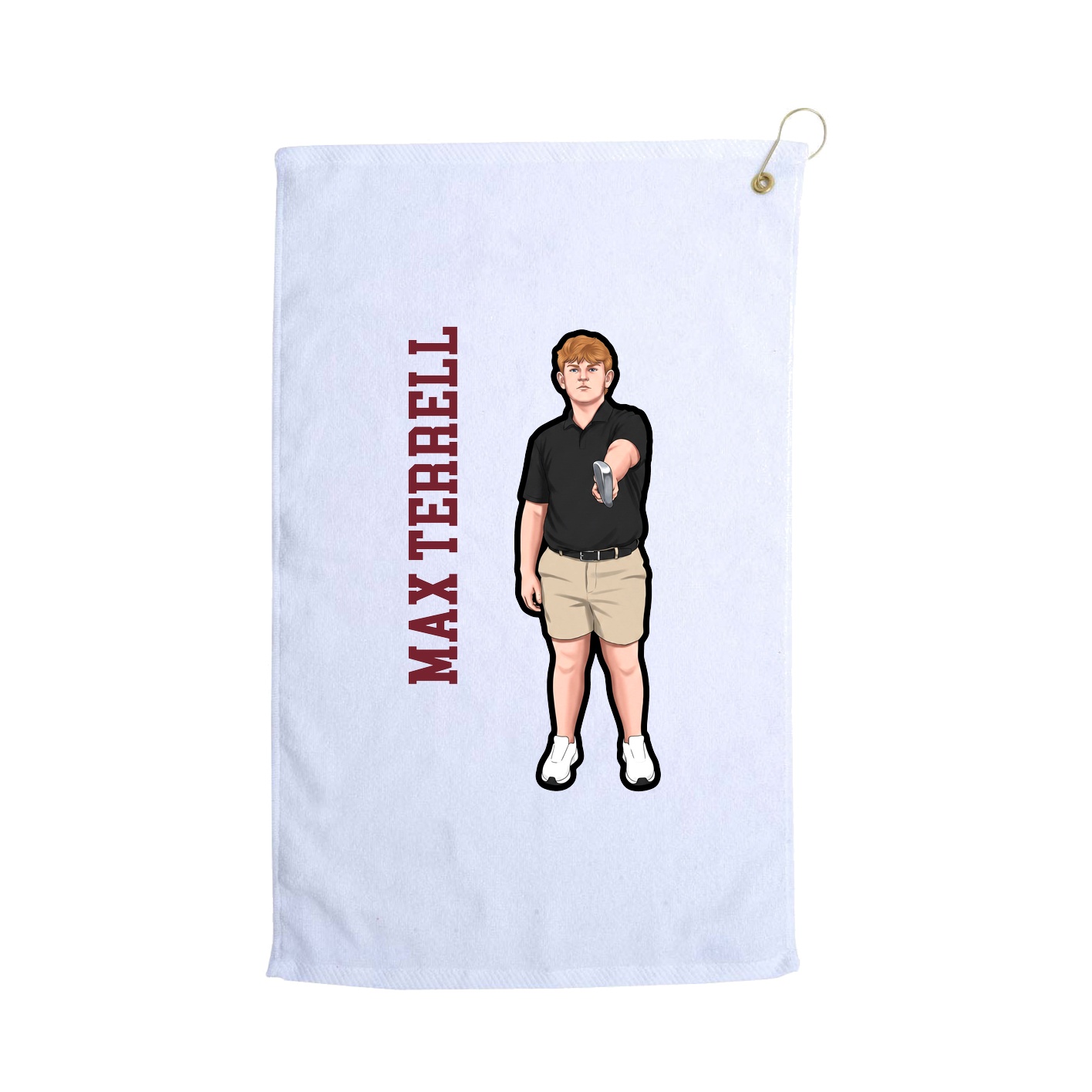 Golf Towel — Name Vertical in White