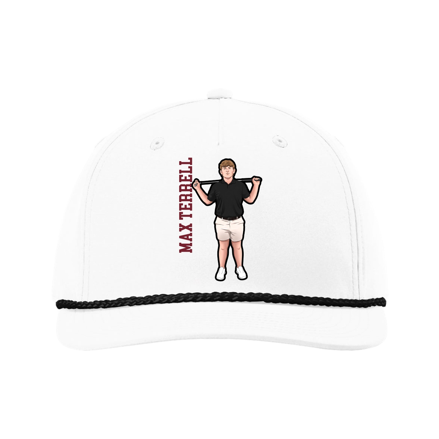 Five-Panel Classic Rope Cap — Name Vertical in White