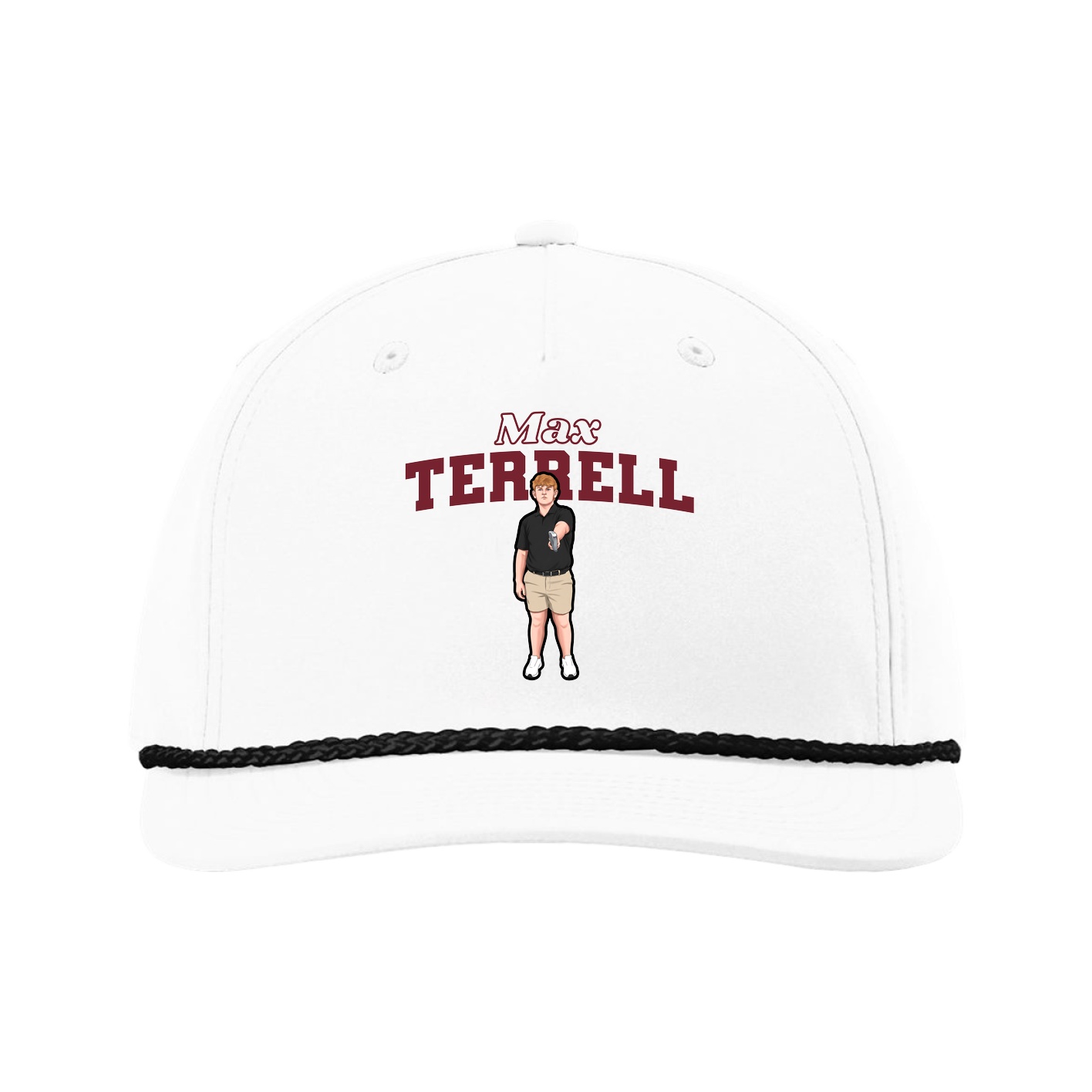 Five-Panel Classic Rope Cap — Name Arch in White