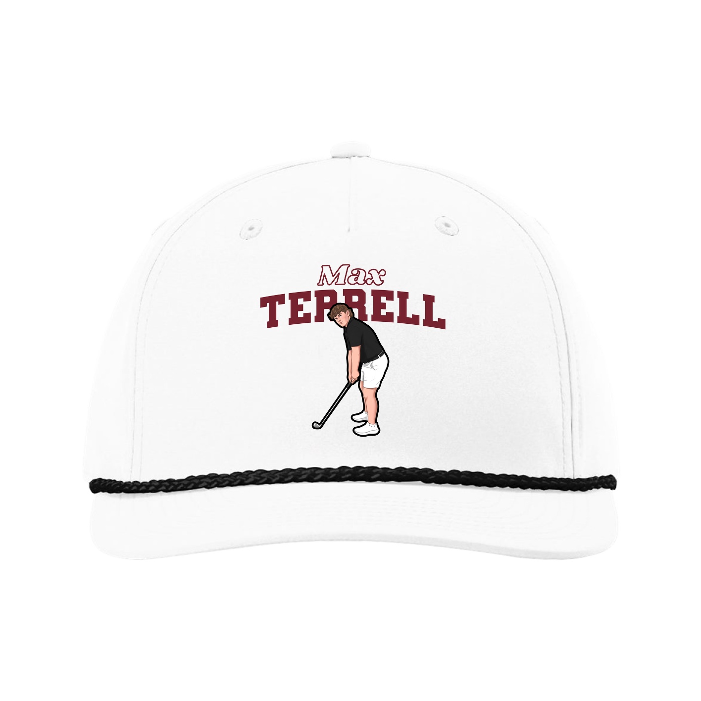 Five-Panel Classic Rope Cap — Name Arch in White