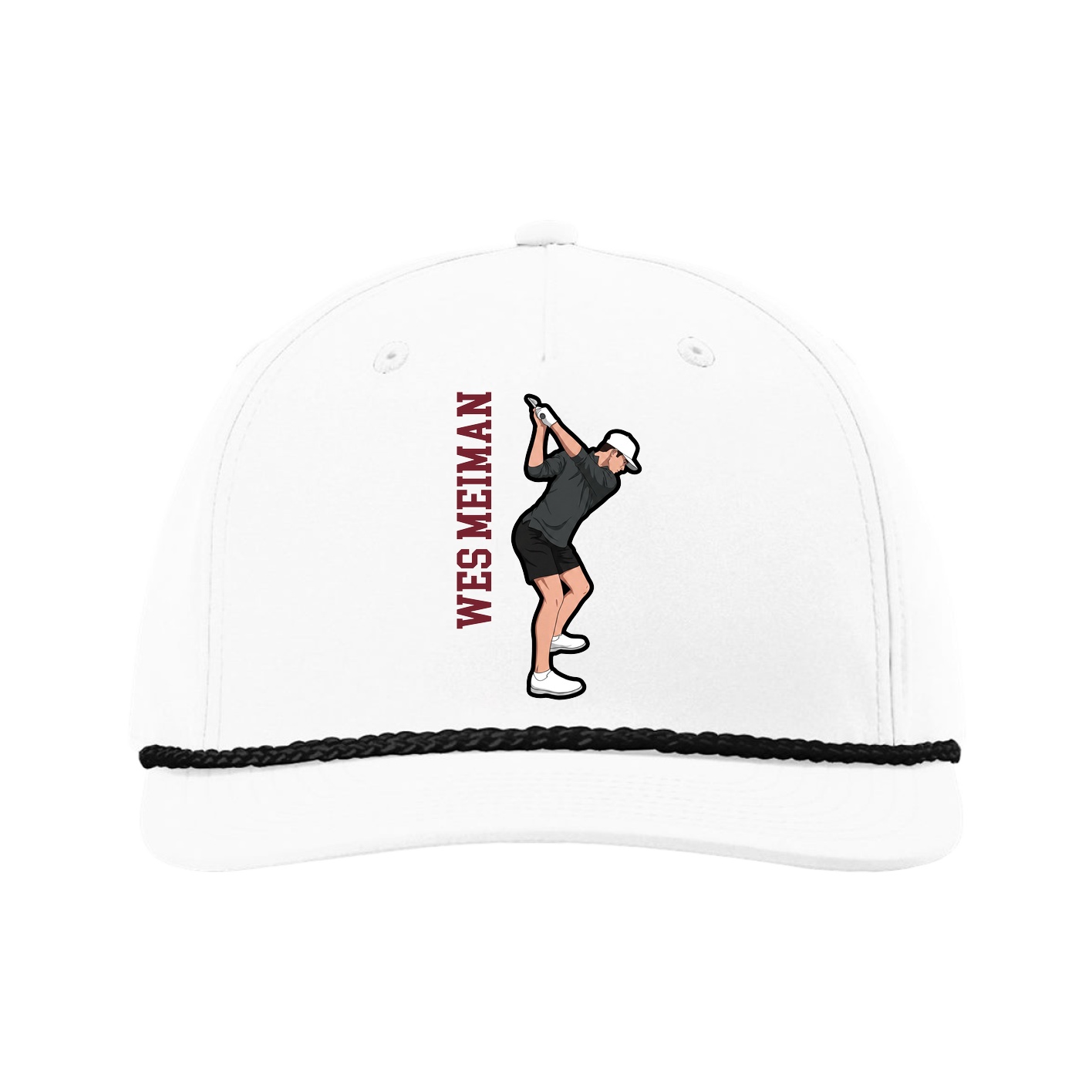 Five-Panel Classic Rope Cap — Name Vertical in White