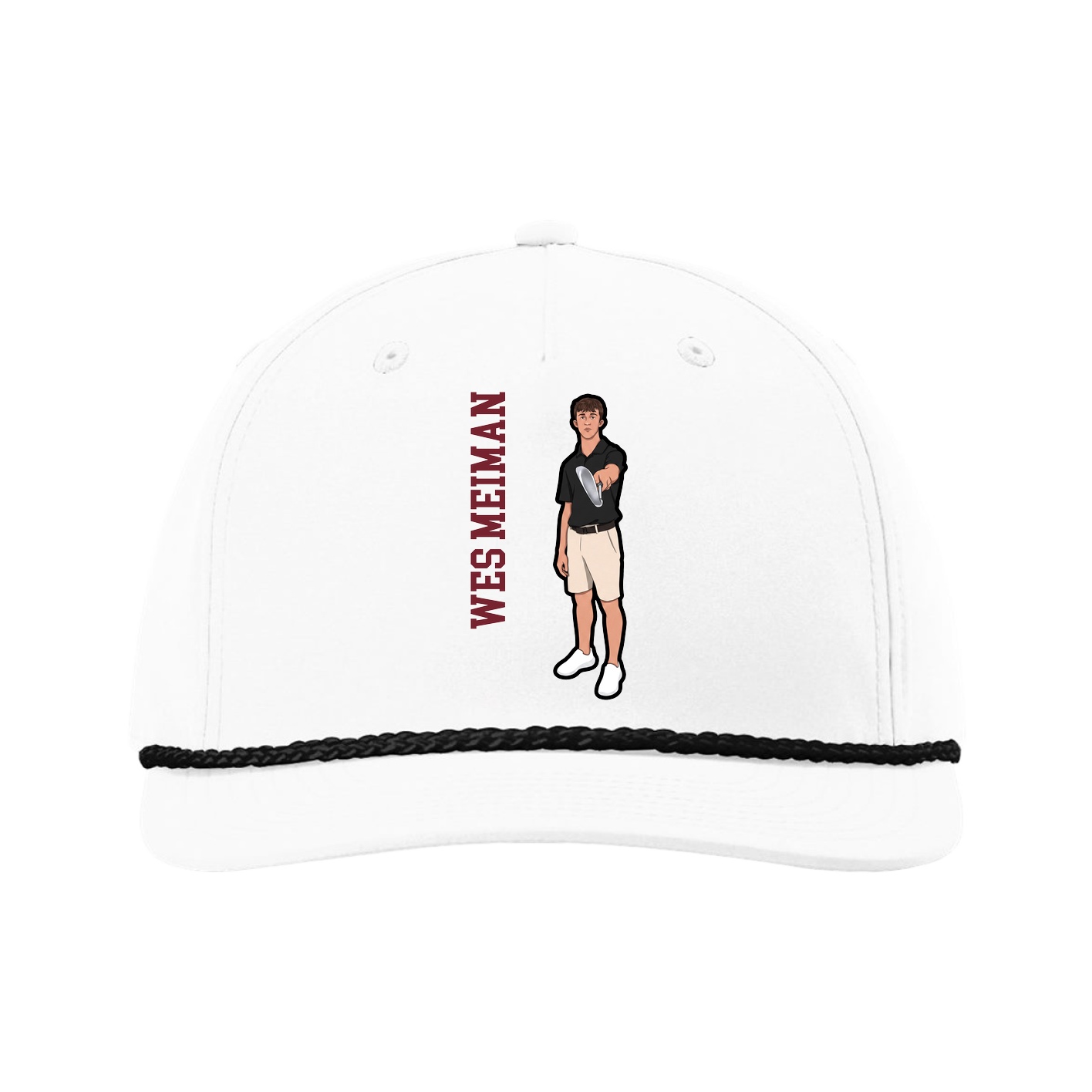 Five-Panel Classic Rope Cap — Name Vertical in White