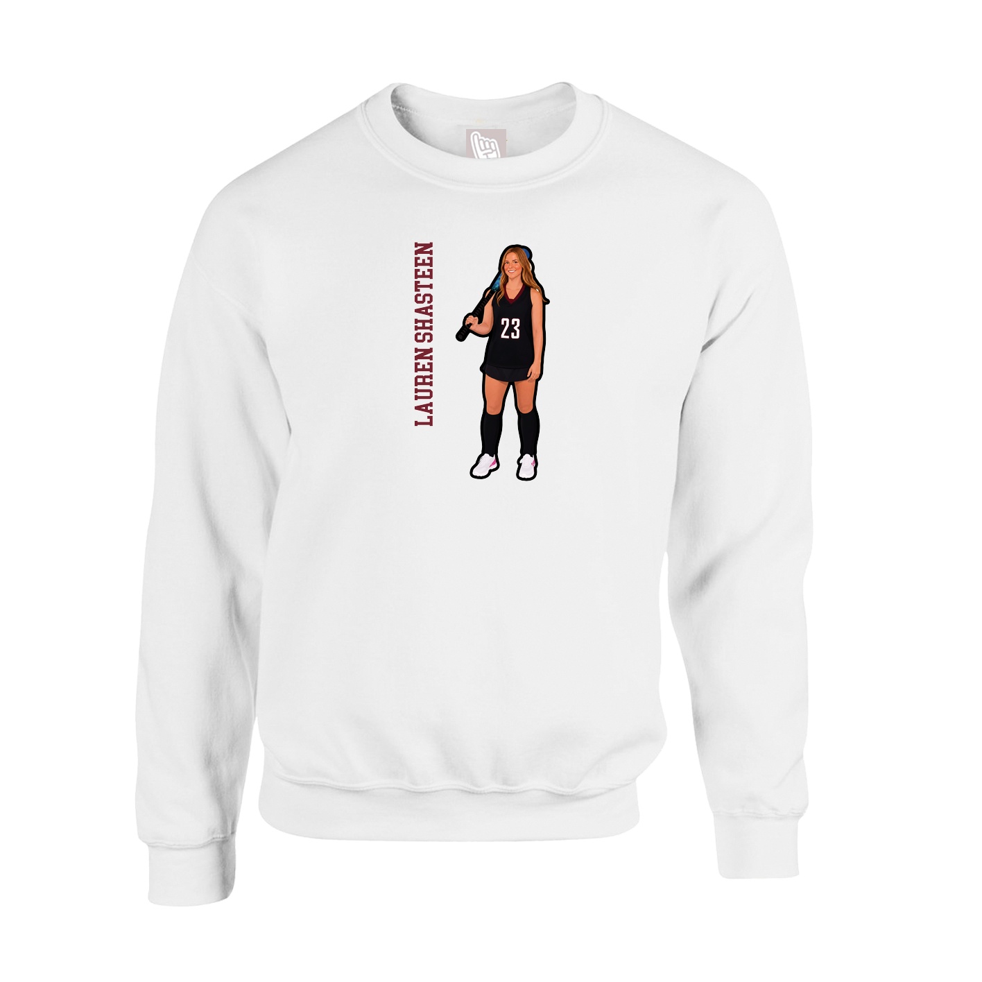 Fleece Crew — Name Vertical in White