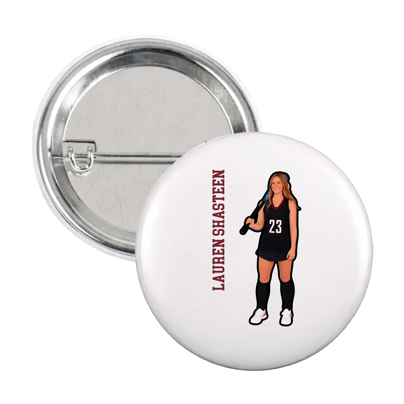 Game Day Button — Name Vertical in White