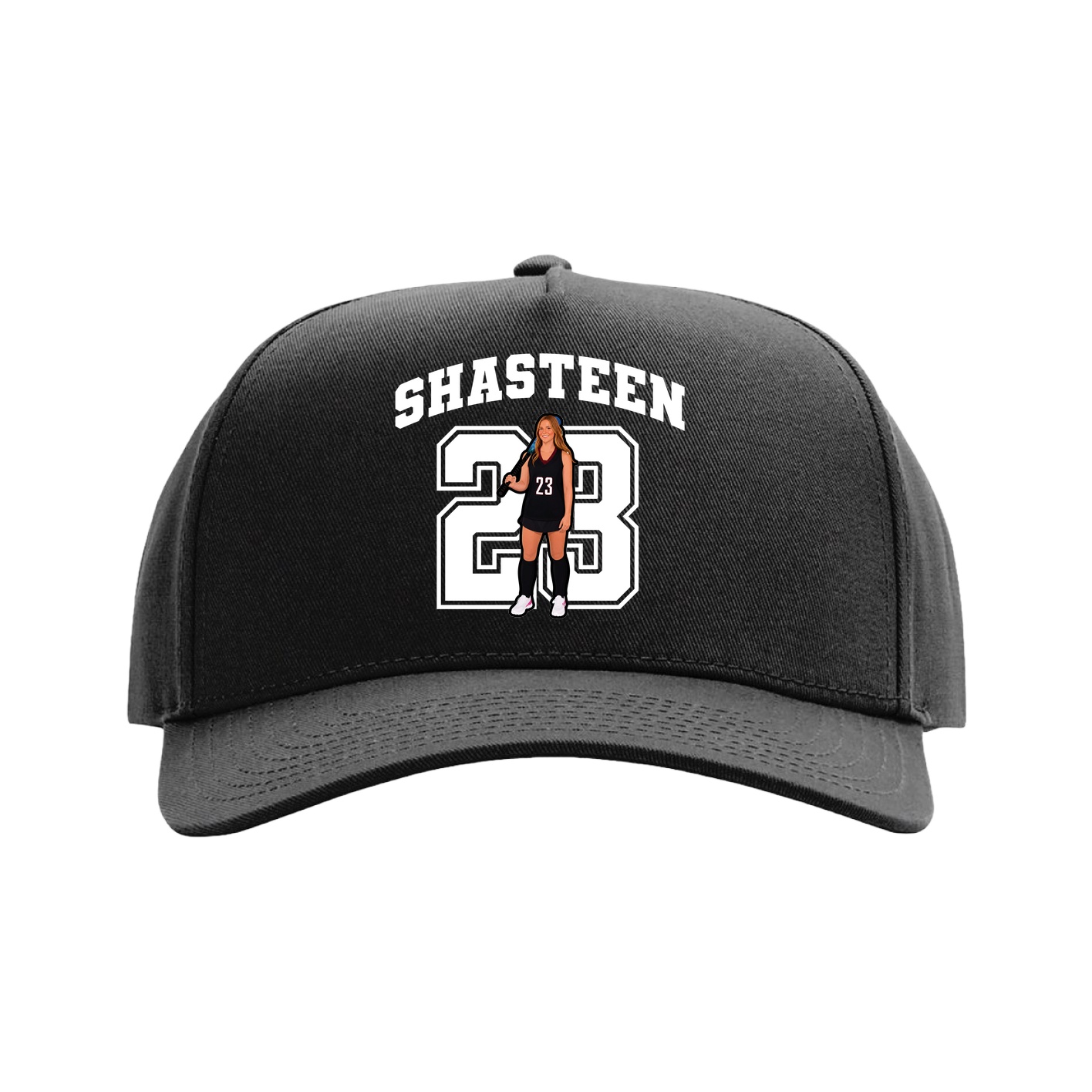 Full Fabric Five-Panel Champ Cap — Number in Black