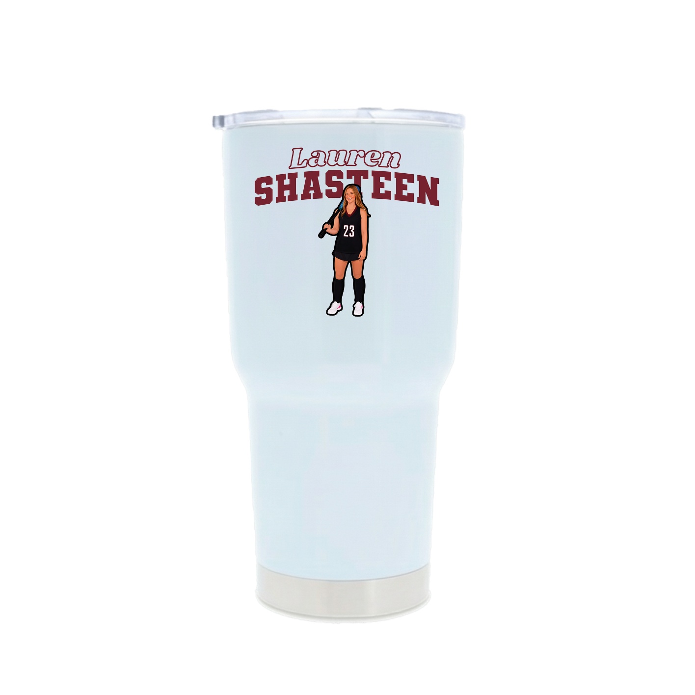 30oz Stainless Steel Tumbler — Name Arch in White