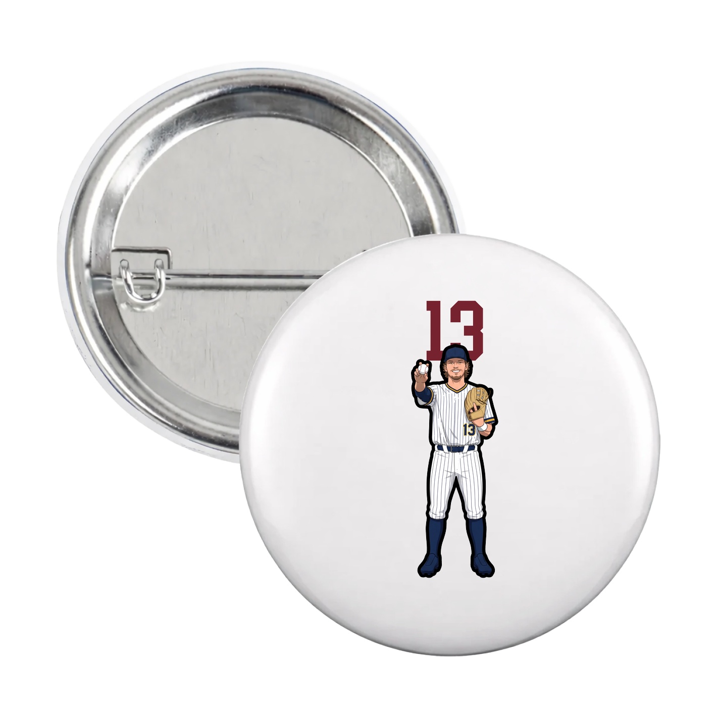 Game Day Button — Number Top in White