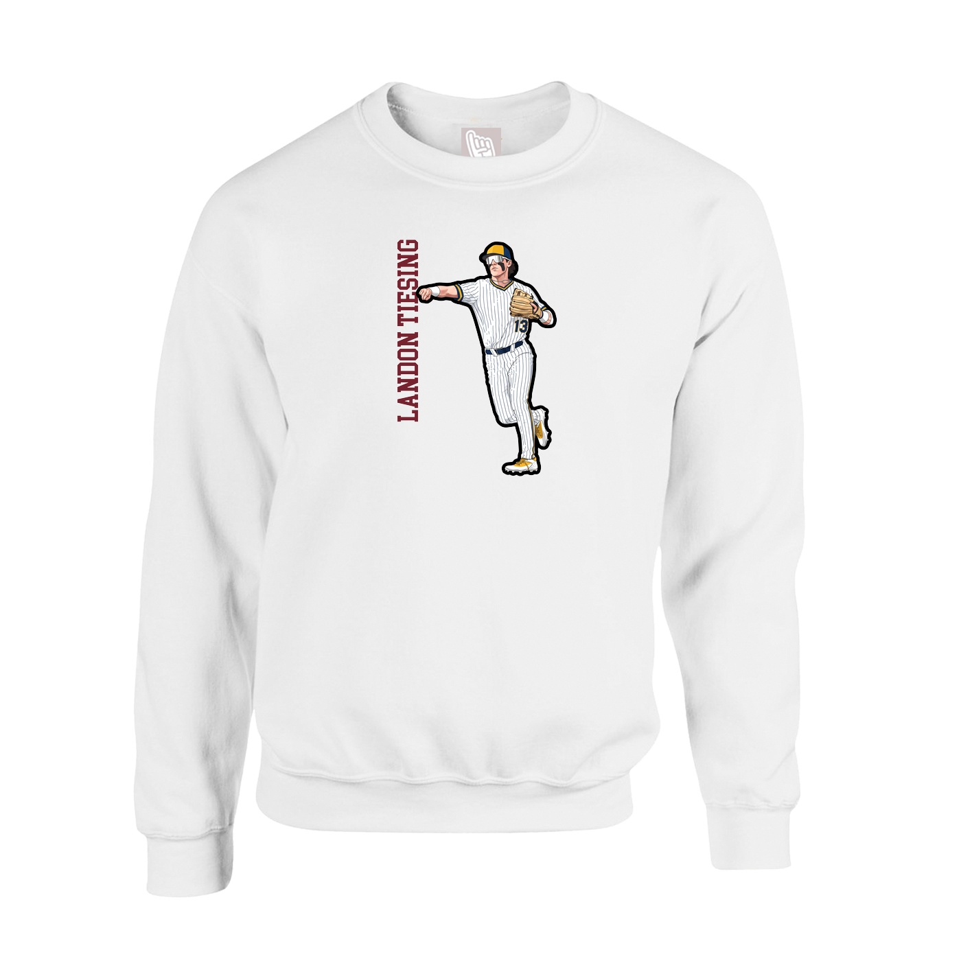 Fleece Crew — Name Vertical in White