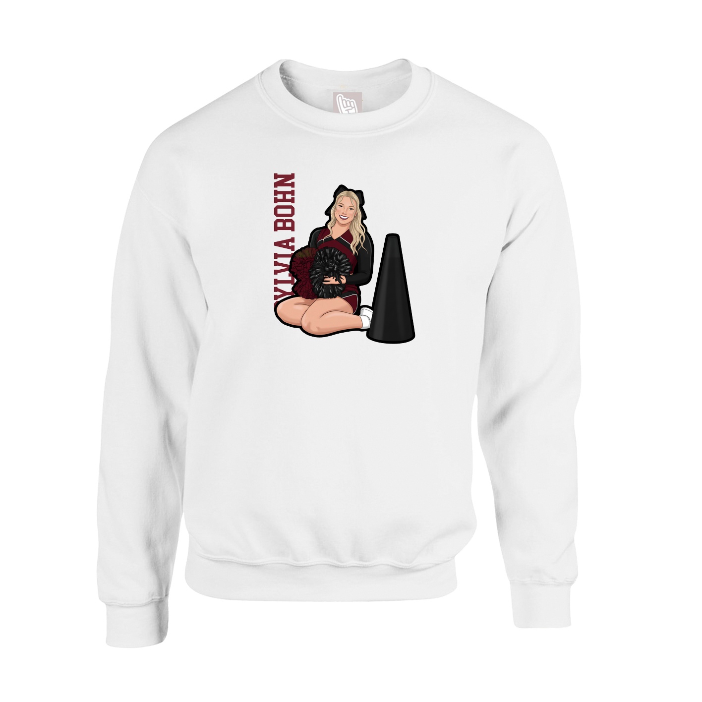 Fleece Crew — Name Vertical in White