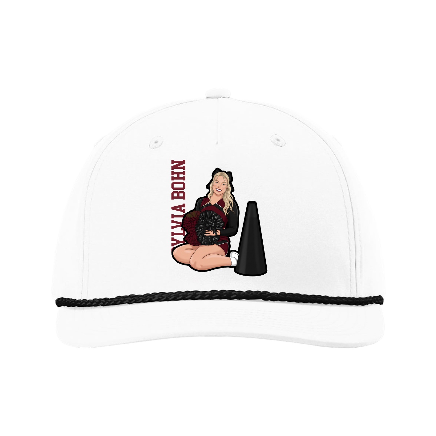 Five-Panel Classic Rope Cap — Name Vertical in White