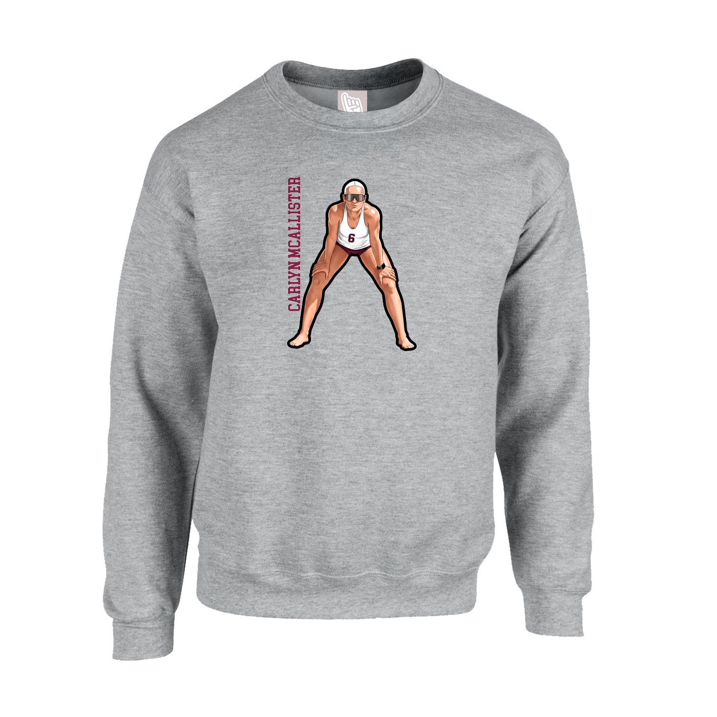 Fleece Crew — Name Vertical in Grey