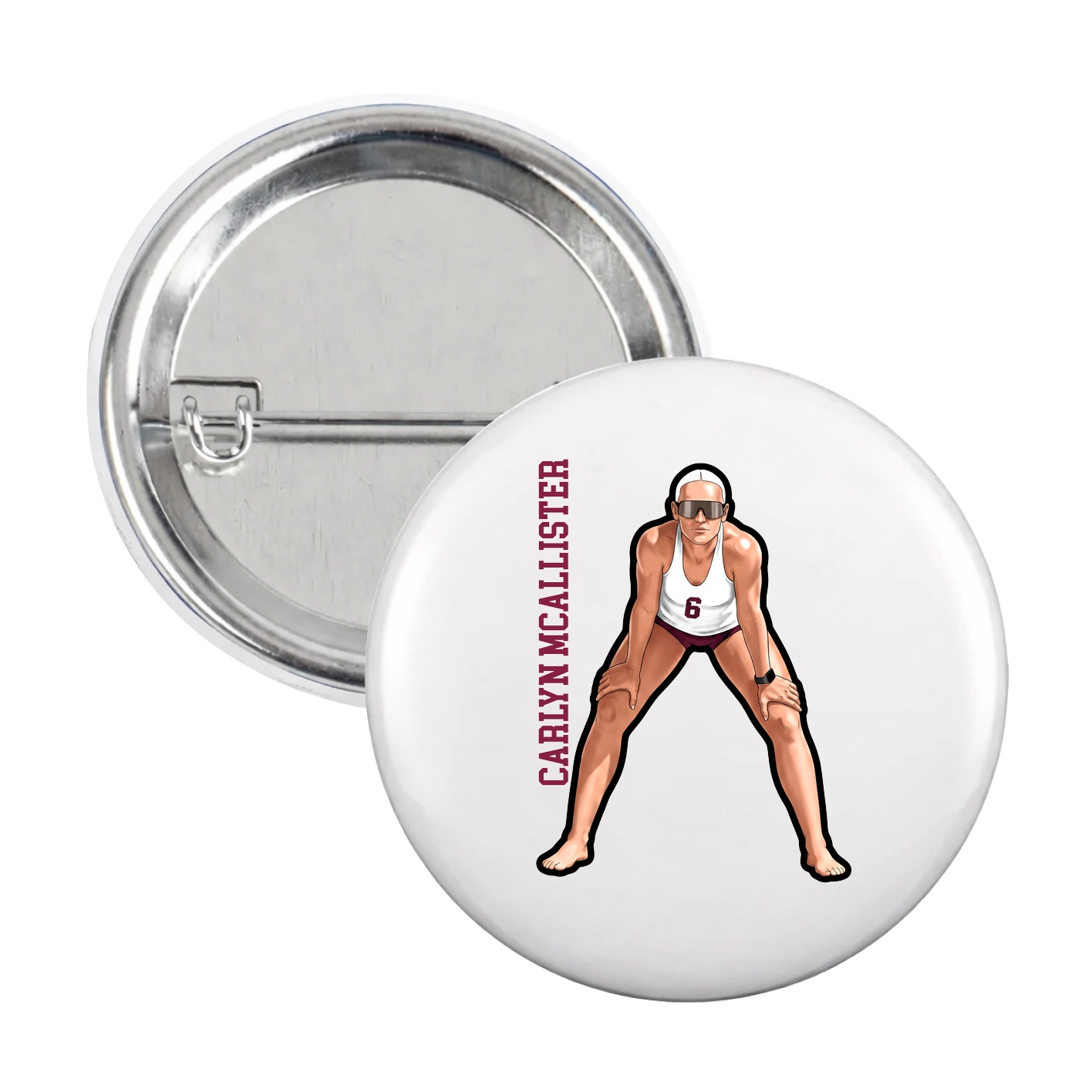 Game Day Button — Name Vertical in White