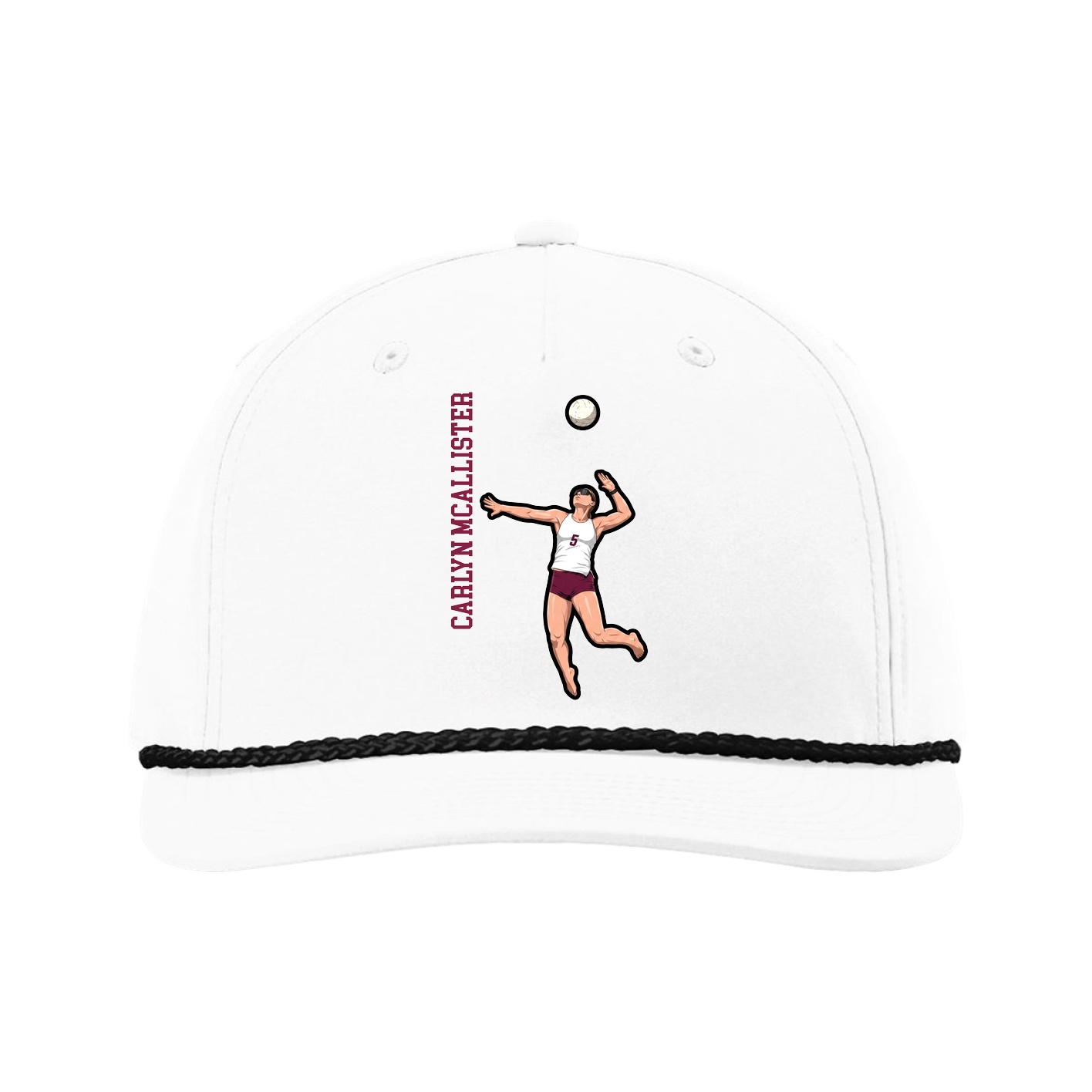 Five-Panel Classic Rope Cap — Name Vertical in White
