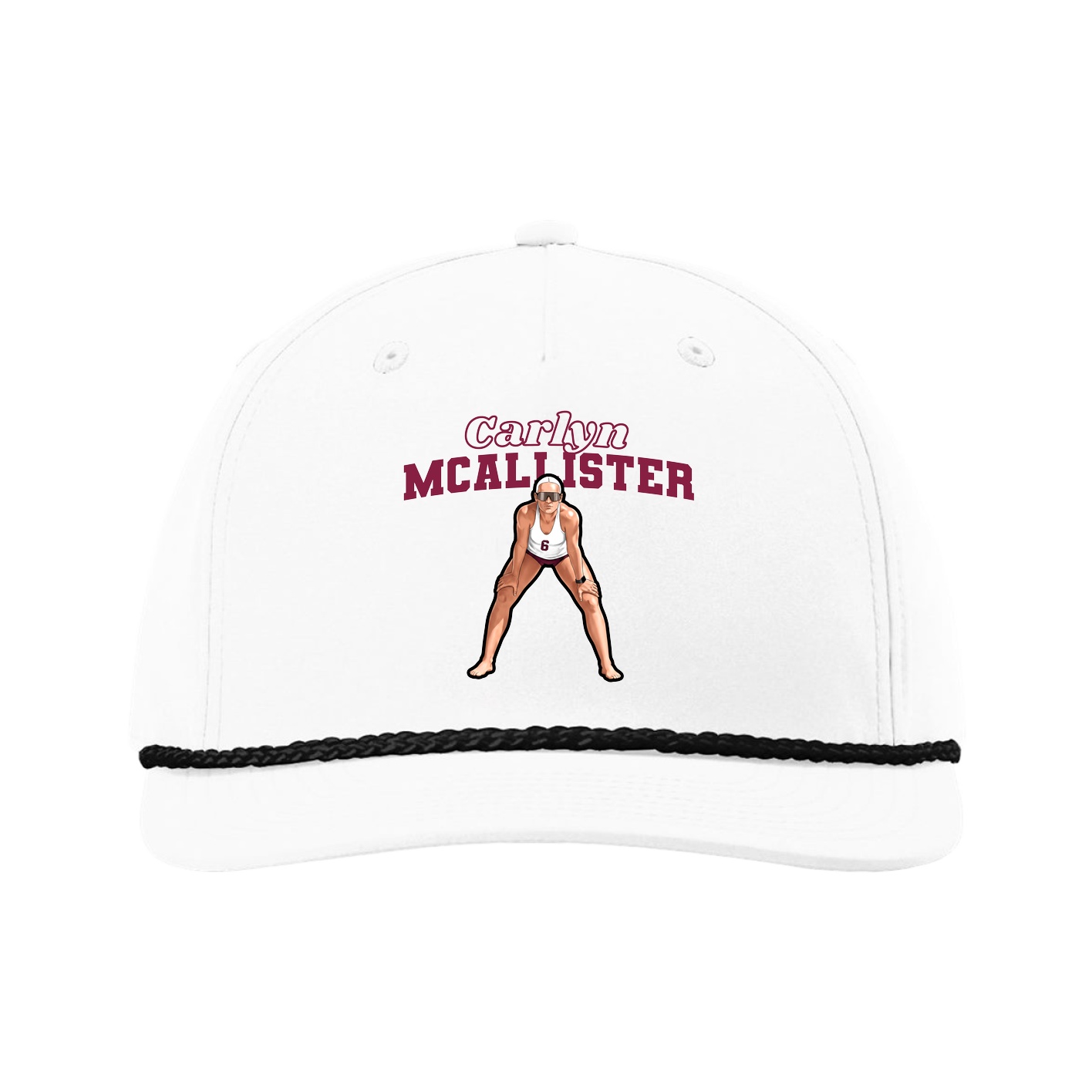 Five-Panel Classic Rope Cap — Name Arch in White