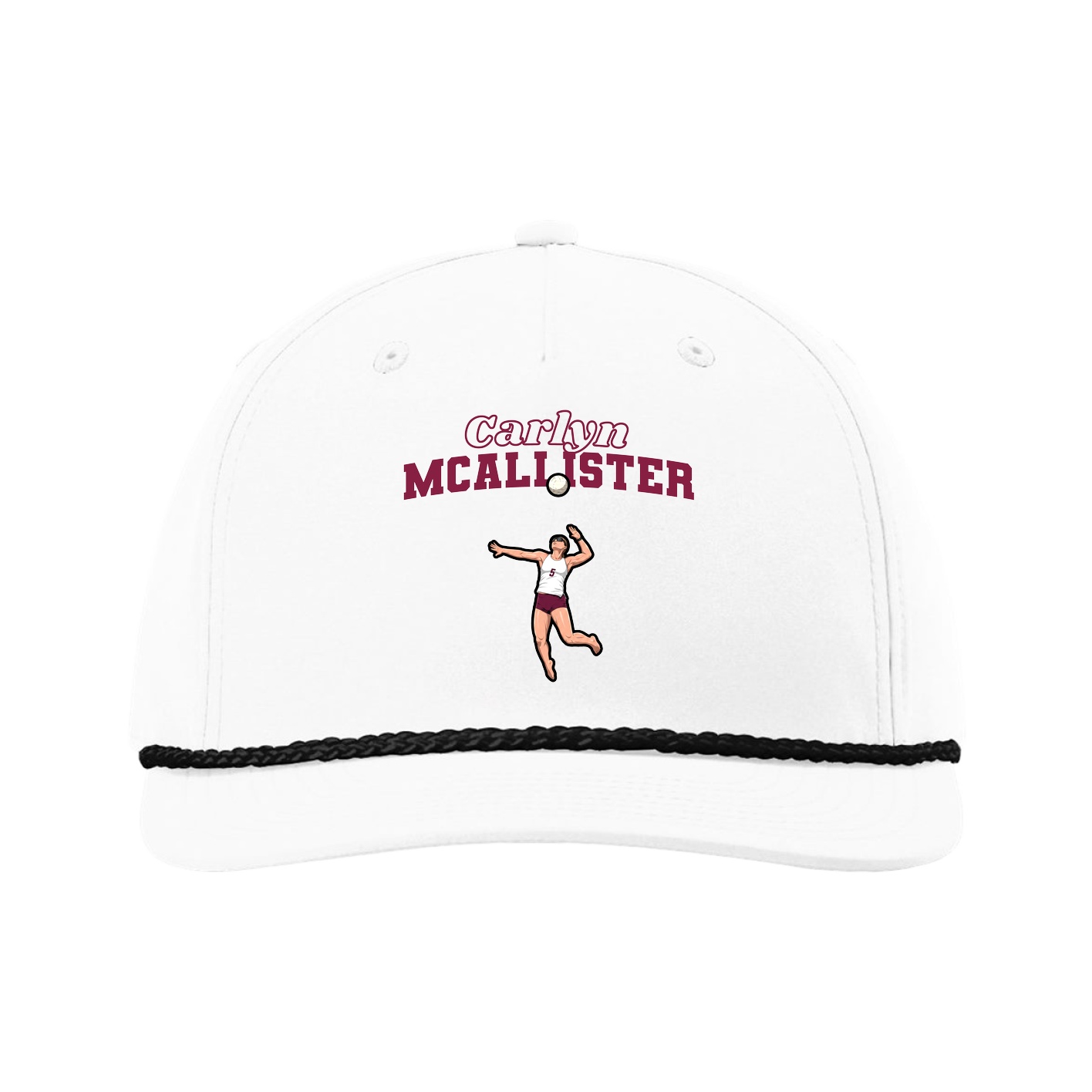 Five-Panel Classic Rope Cap — Name Arch in White