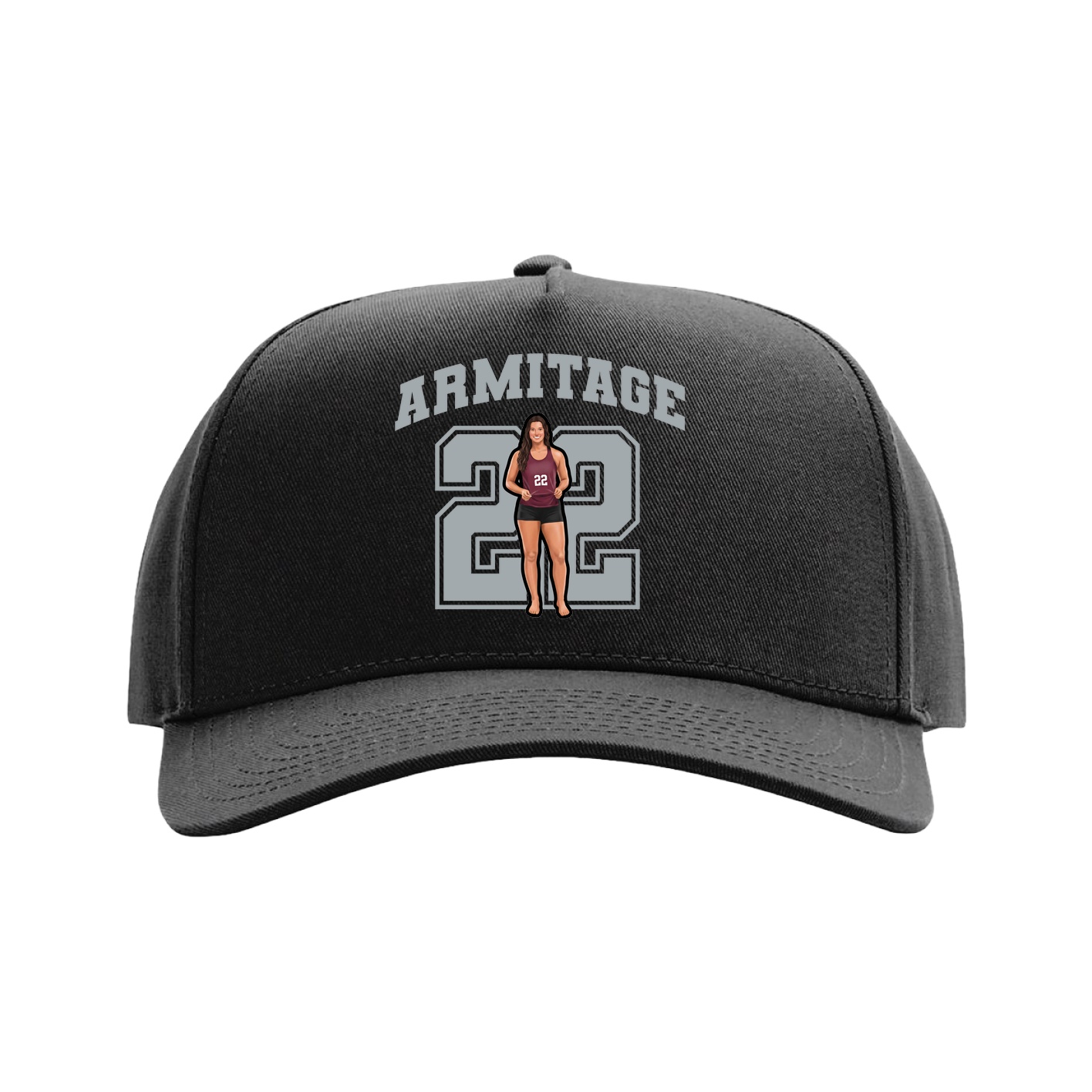Full Fabric Five-Panel Champ Cap — Number in Black