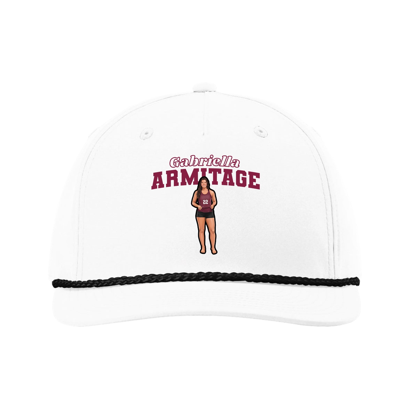 Five-Panel Classic Rope Cap — Name Arch in White