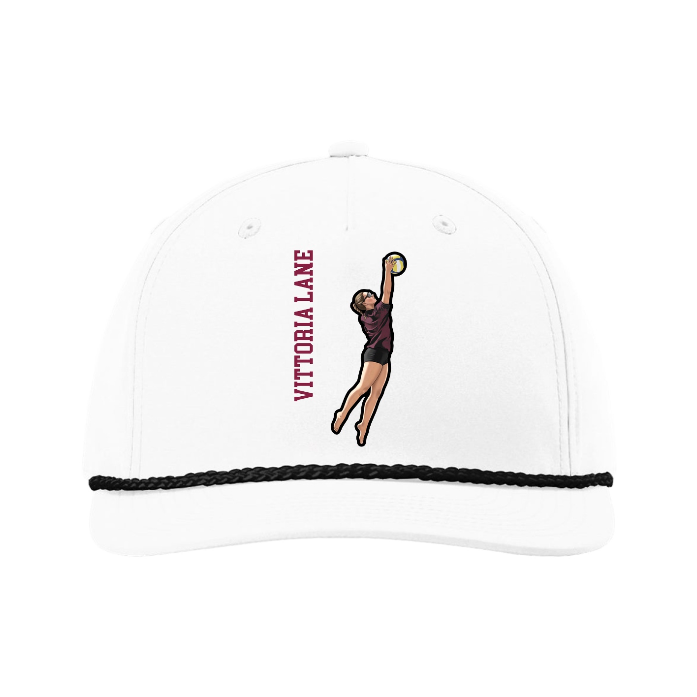 Five-Panel Classic Rope Cap — Name Vertical in White