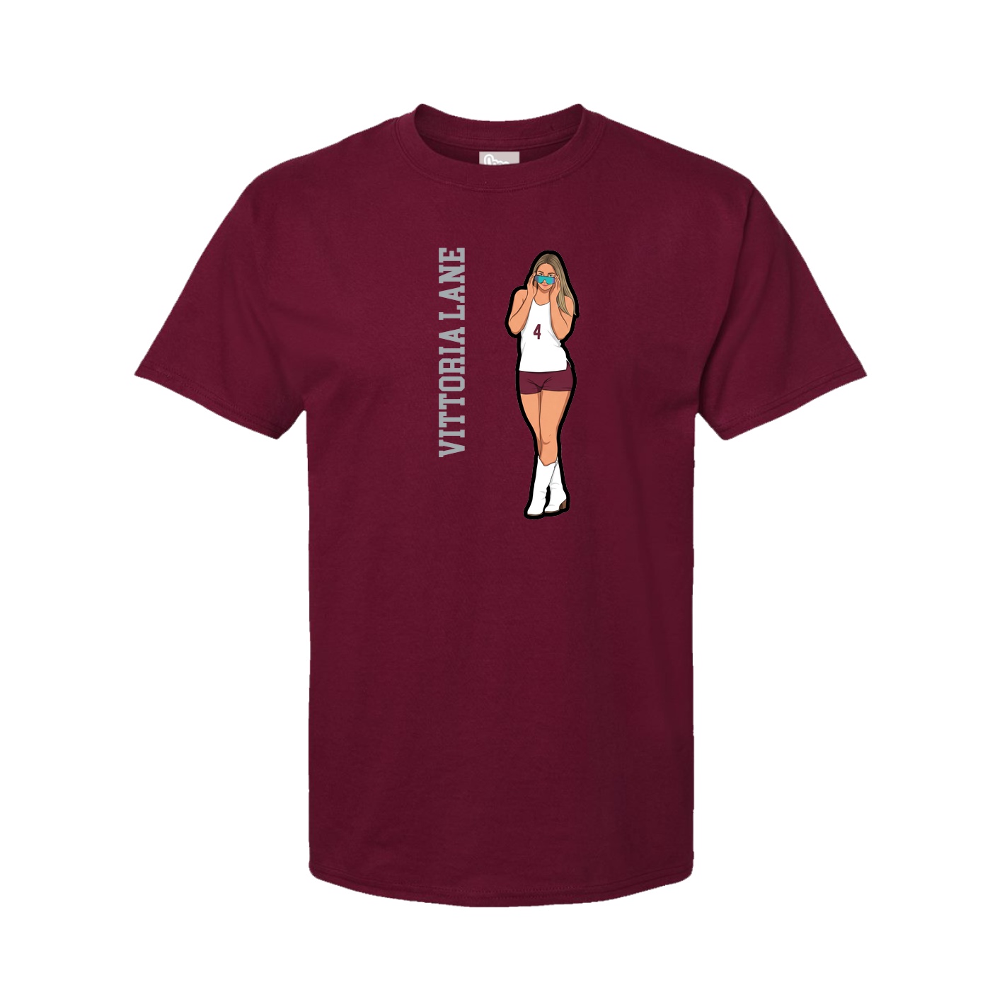 Youth Tee — Name Vertical in Cardinal