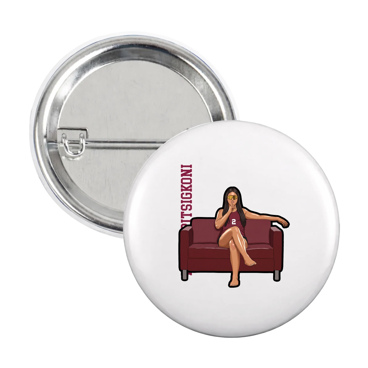 Game Day Button — Name Vertical in White