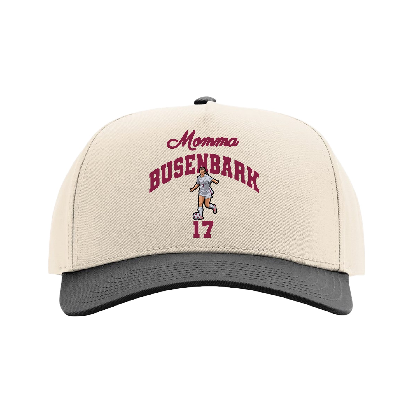 Full Fabric Five-Panel Champ Cap — Mothers Day Arch in Cream/Black