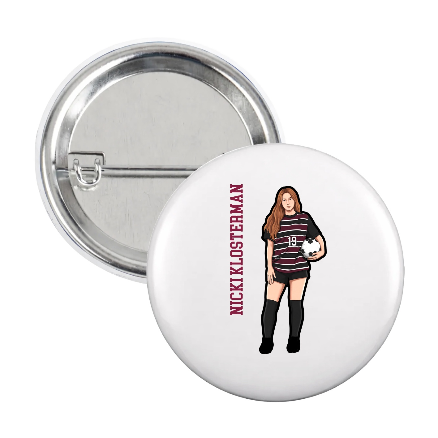 Game Day Button — Name Vertical in White