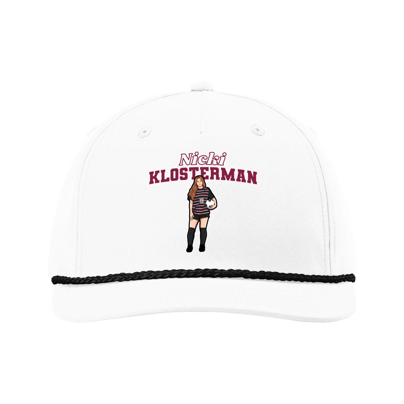 Five-Panel Classic Rope Cap — Name Arch in White
