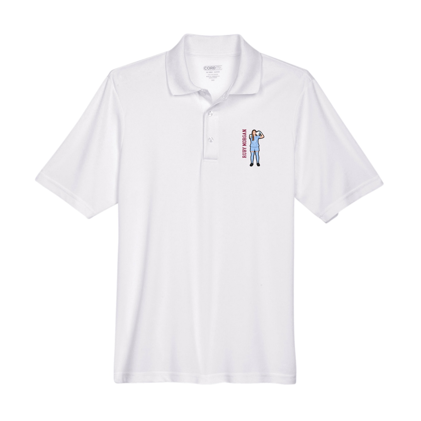 Performance Polo — Name Vertical in White