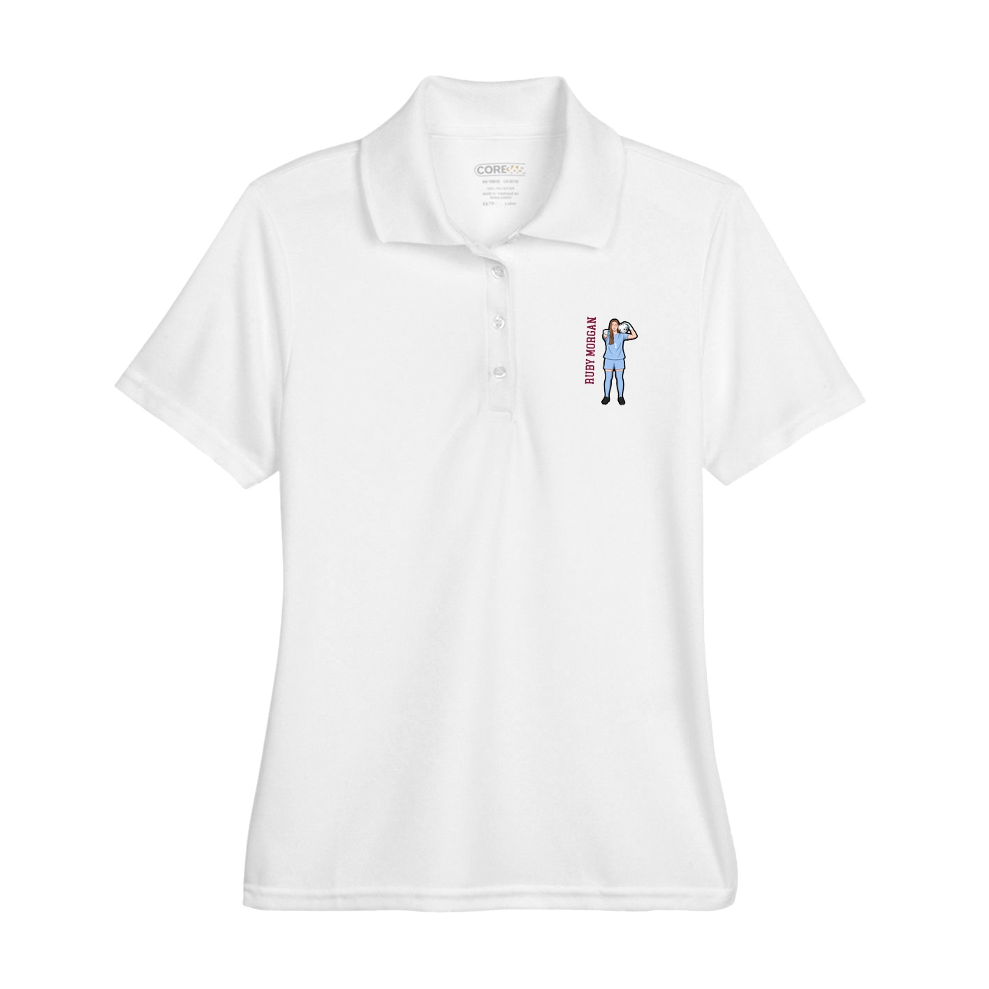 Womens Performance Polo — Name Vertical in White