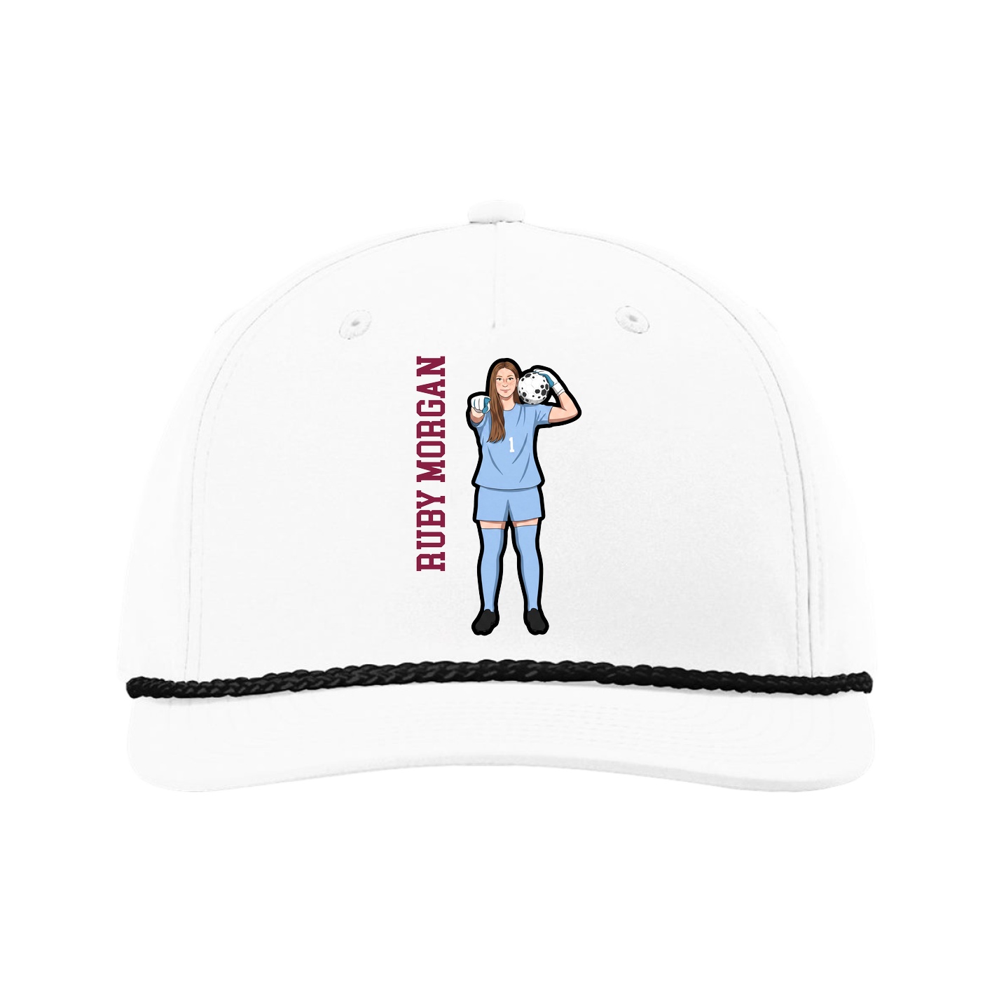 Five-Panel Classic Rope Cap — Name Vertical in White