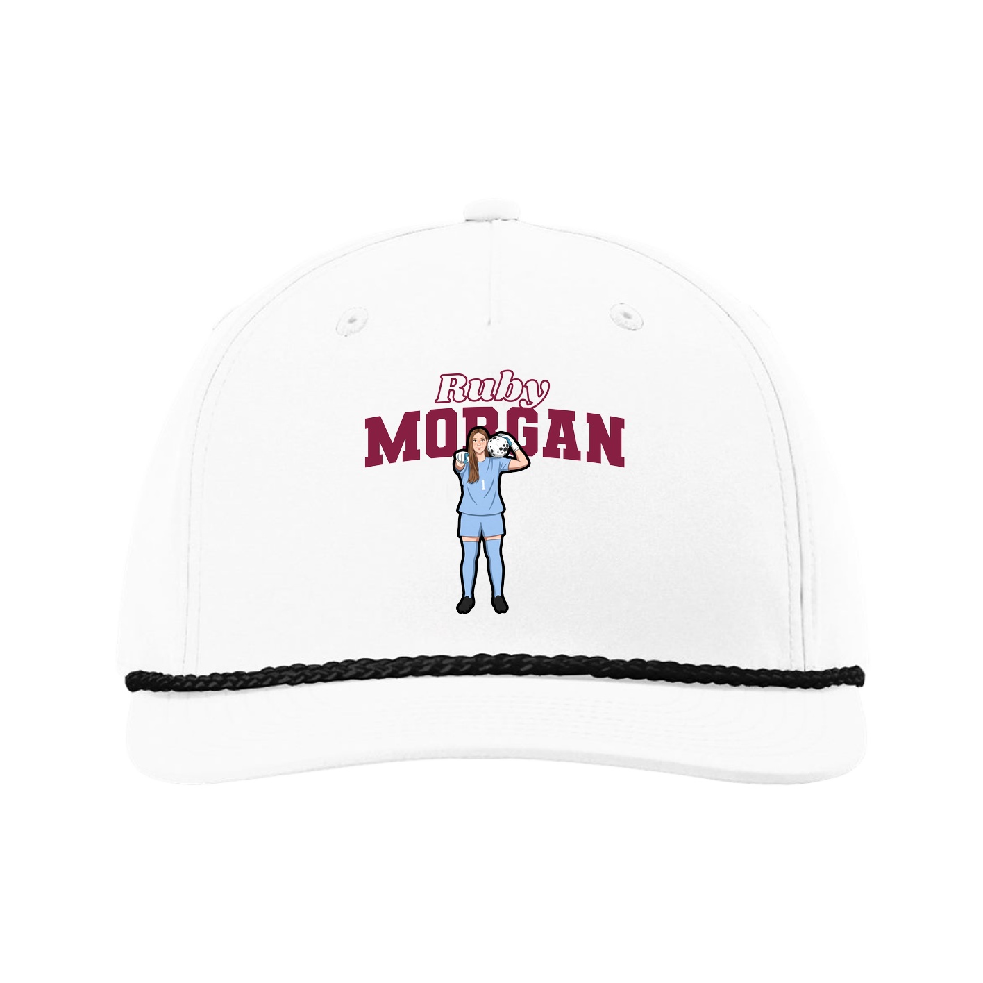 Five-Panel Classic Rope Cap — Name Arch in White