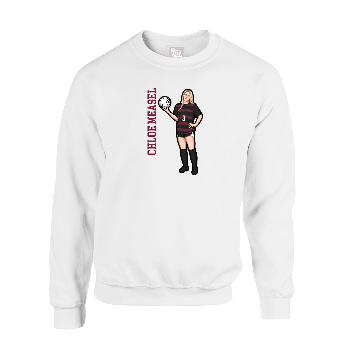 Fleece Crew — Name Vertical in White