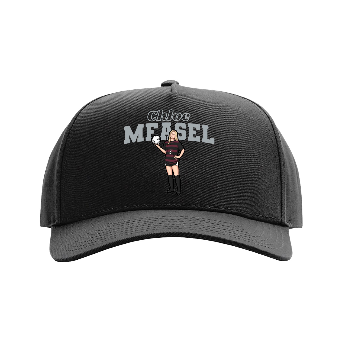 Full Fabric Five-Panel Champ Cap — Name Arch in Black