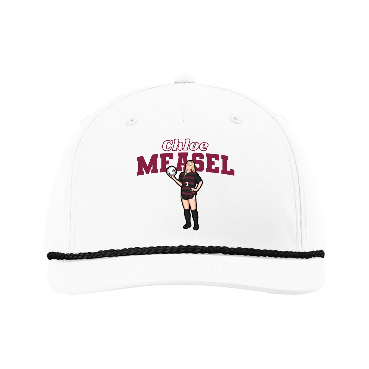 Five-Panel Classic Rope Cap — Name Arch in White