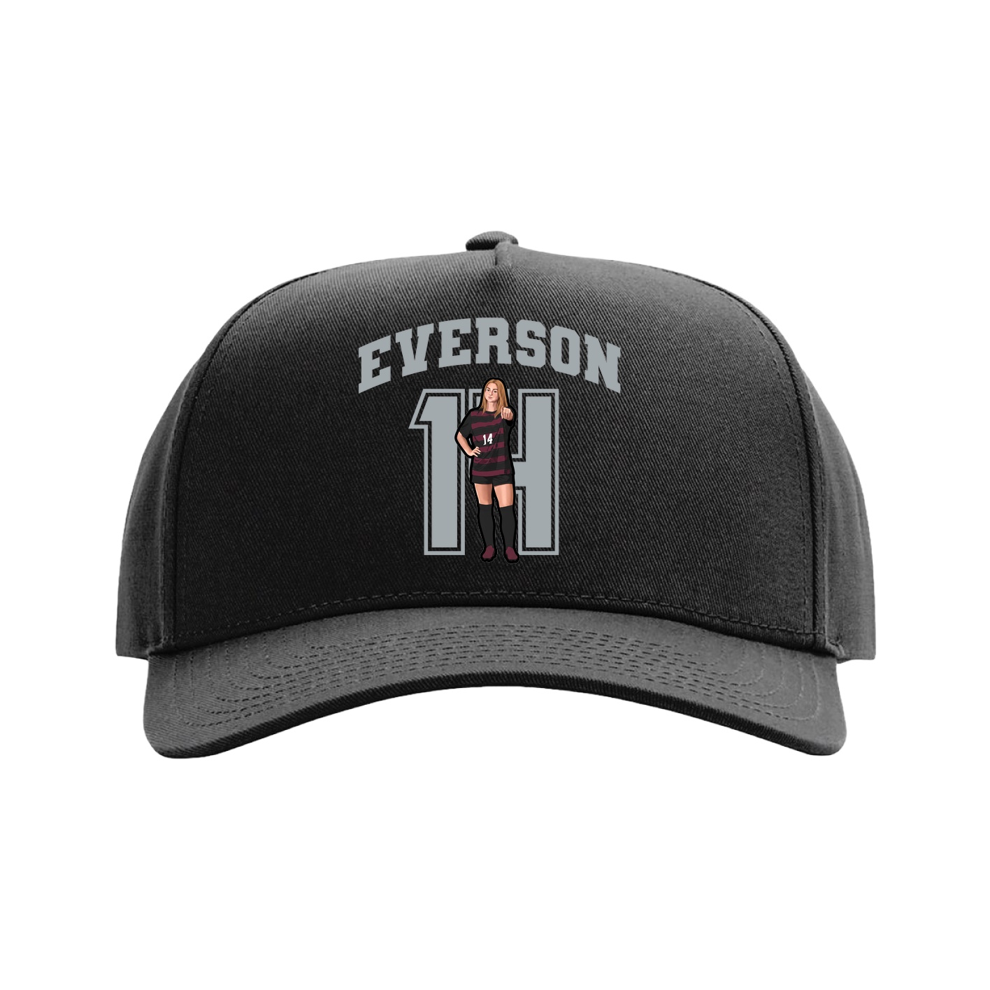 Full Fabric Five-Panel Champ Cap — Number in Black