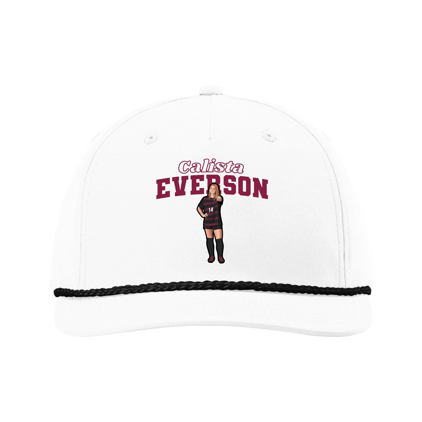 Five-Panel Classic Rope Cap — Name Arch in White