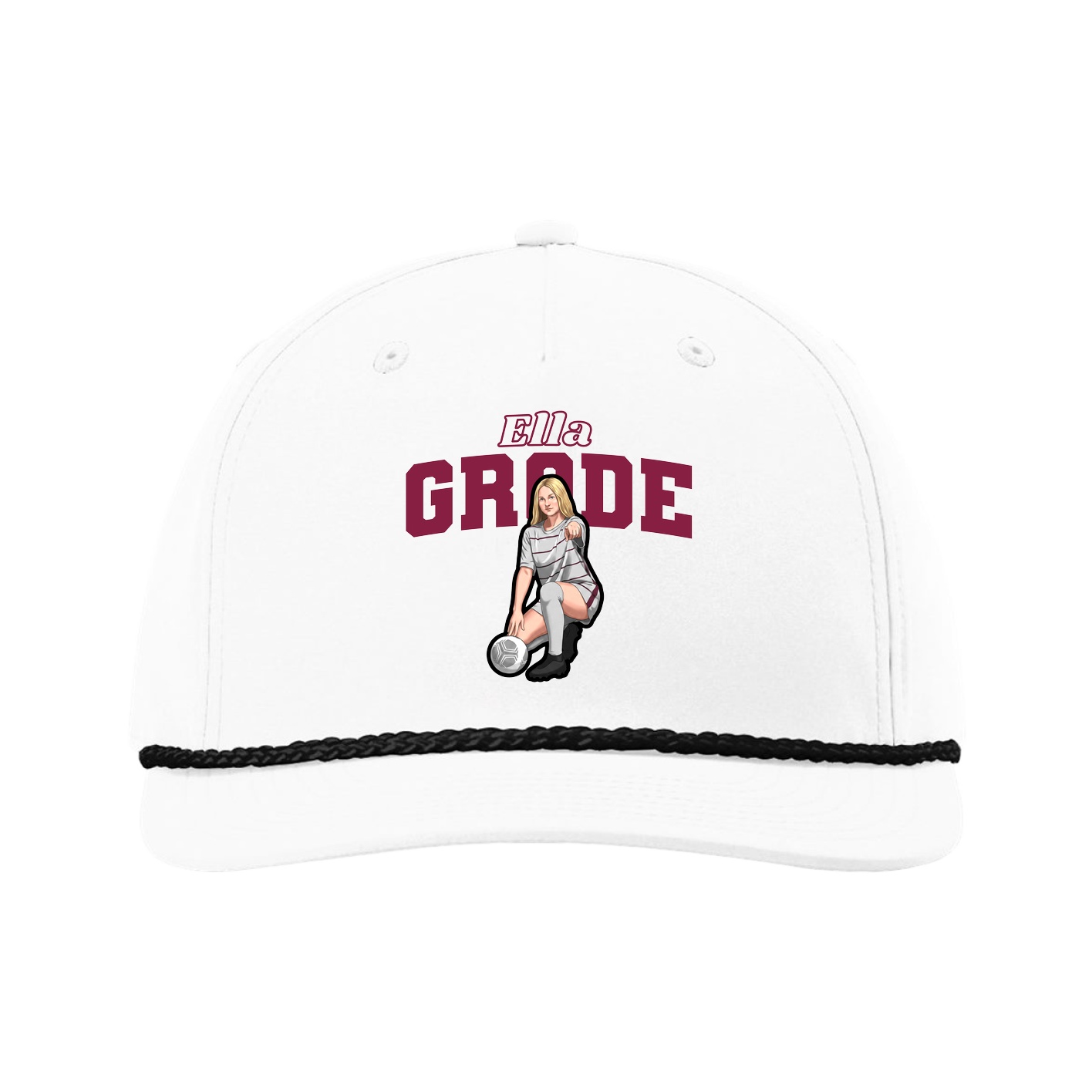 Five-Panel Classic Rope Cap — Name Arch in White